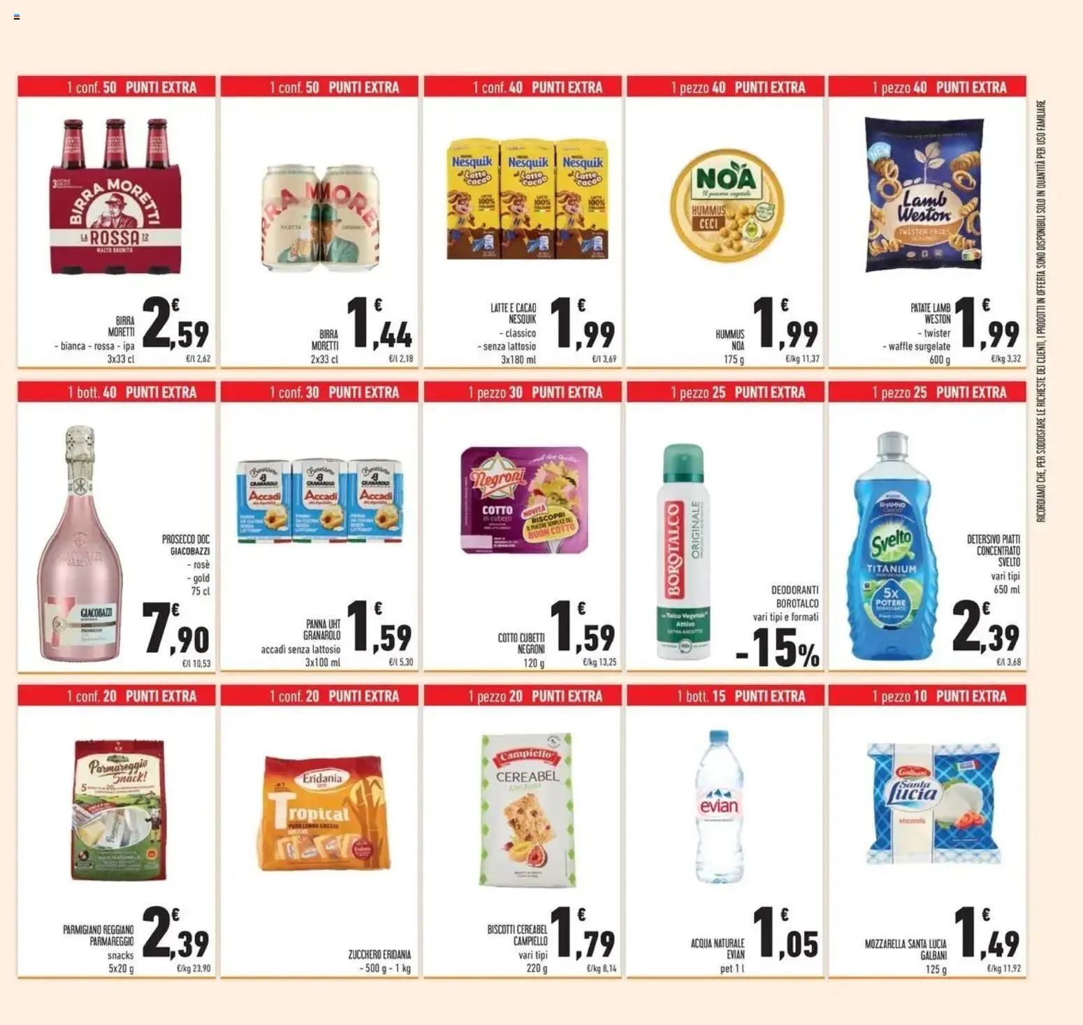Volantino Conad del 21/10/2026 | Pagina: 47 | Prodotti: Birra Moretti, Acqua naturale, Mozzarella santa lucia, Parmigiano