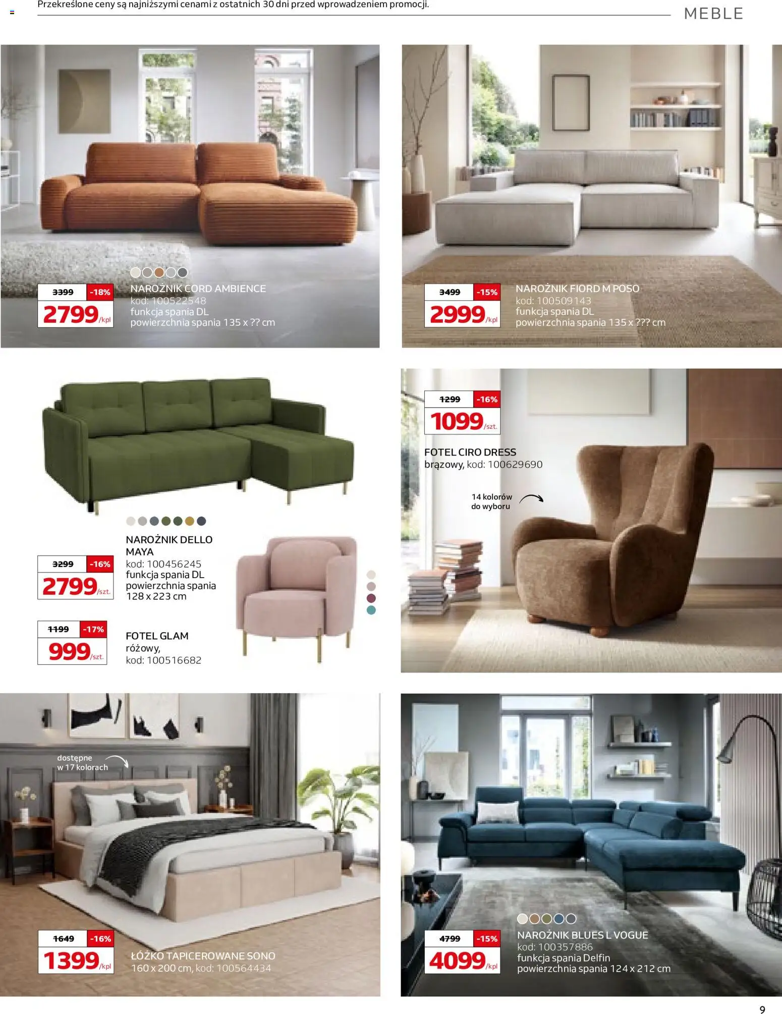 Komfort gazetka od 16.09.2026 | Strona: 9 | Produkty: Łóżko, Narożnik, Fotel