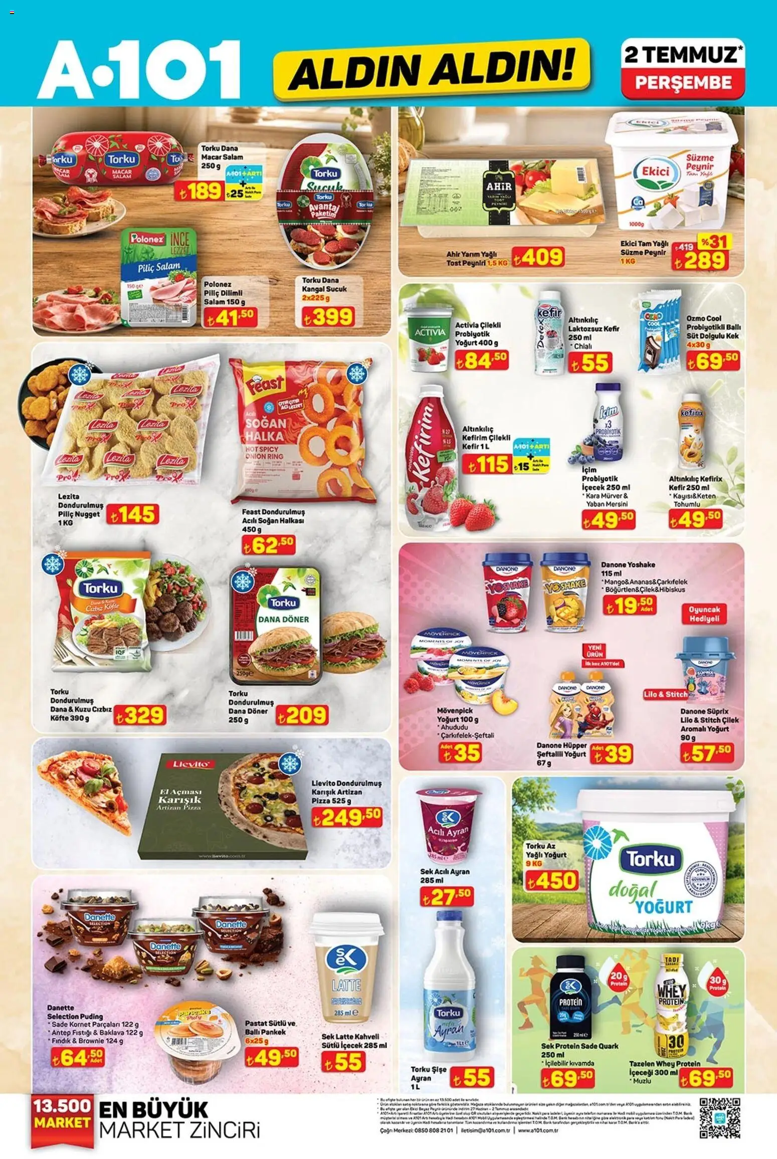 A101 - Katalog Aldın Aldın - 02 Temmuz 2026 tarihinden itibaren geçerlidir | Sayfa: 1 | Ürünler: Yoğurt, Salam, Soğan, Yaban mersini