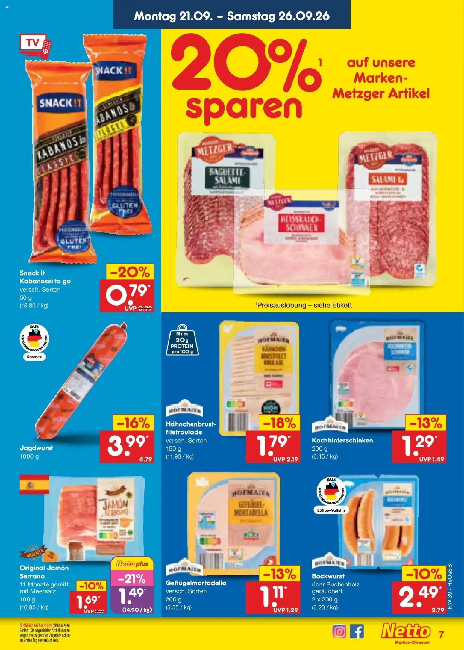 Netto Marken-Discount Prospekt Rostock – gültig ab 21.09.2026 | Seite: 11 | Produkte: Baguette, Salami, Schinken, Hahnchenbrust
