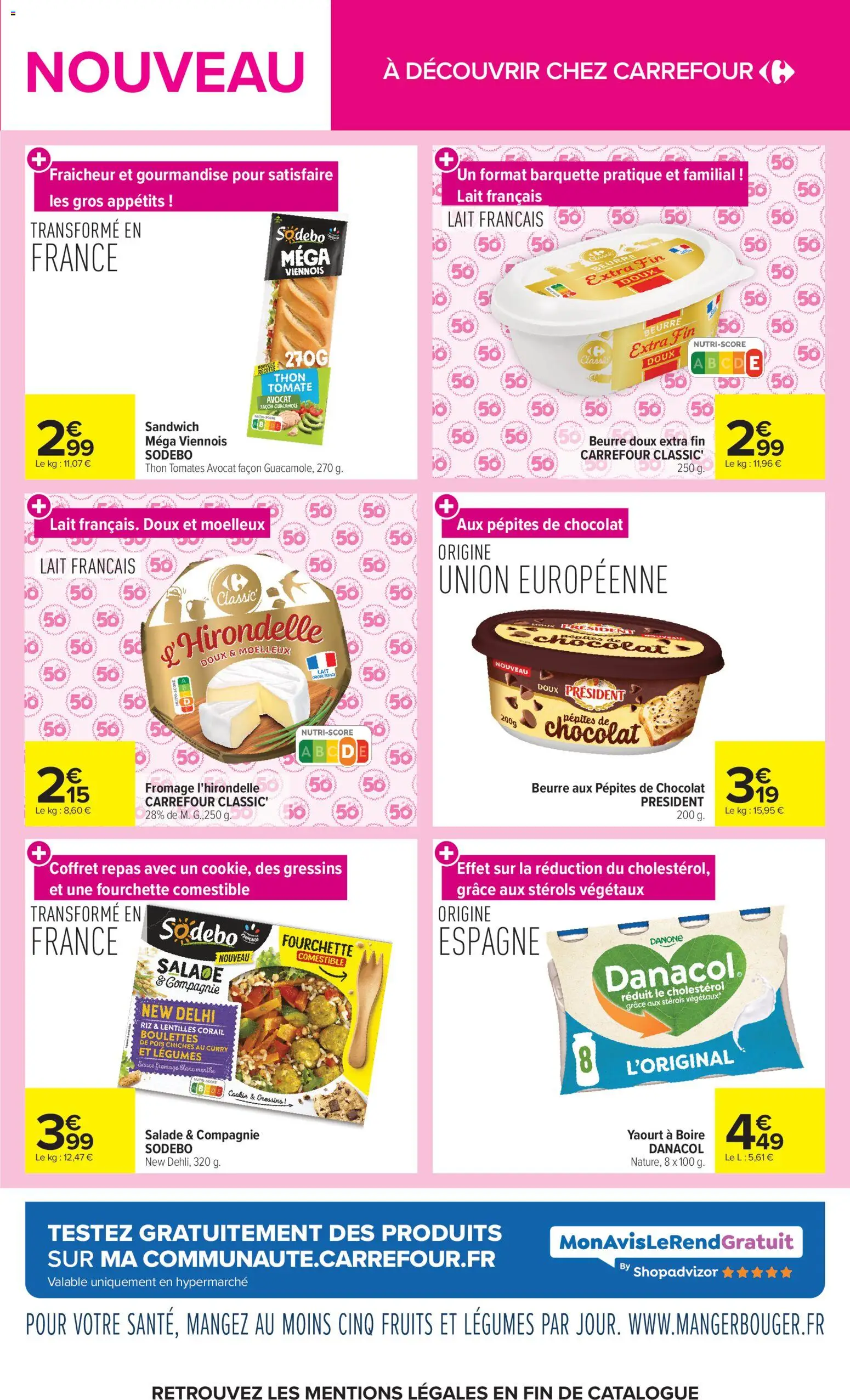 {H1} | Page: 3 | Produits: Salade, Yaourt à boire, Lentilles corail, Fruits