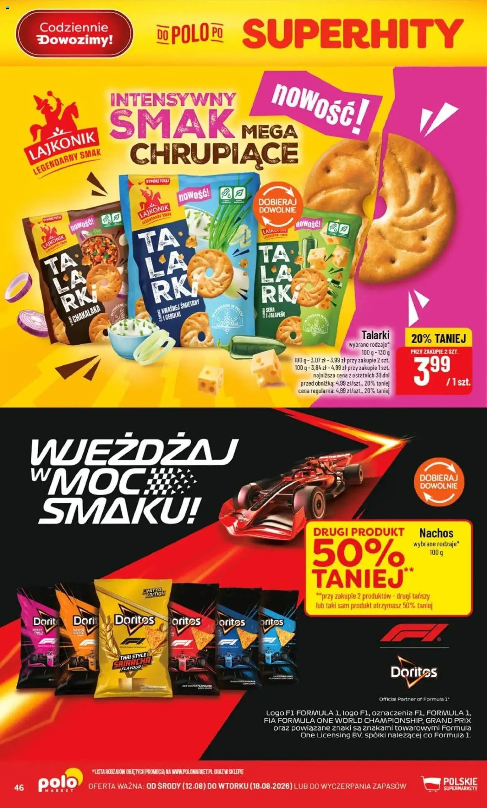 Nowa POLOmarket gazetka od jutra 12.08.2026 | Strona: 46 | Produkty: Nachos, Sriracha, Doritos, Jalapeno