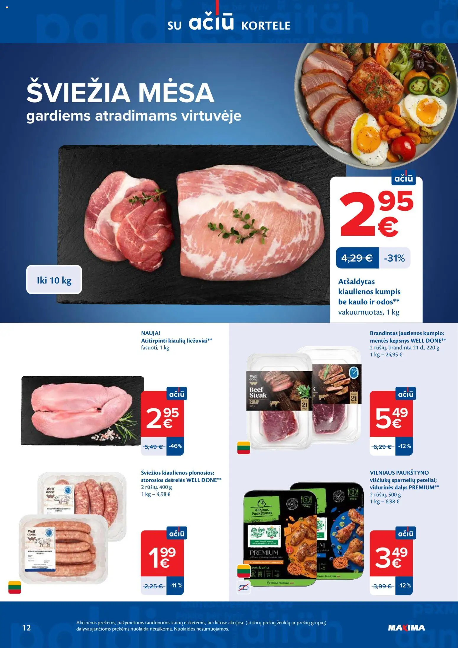 MAXIMA akcijos nuo 24.03.2026 | Puslapis: 12 | Prekių: Kiaulienos, Jautienos, Dešrelės, Viščiukų