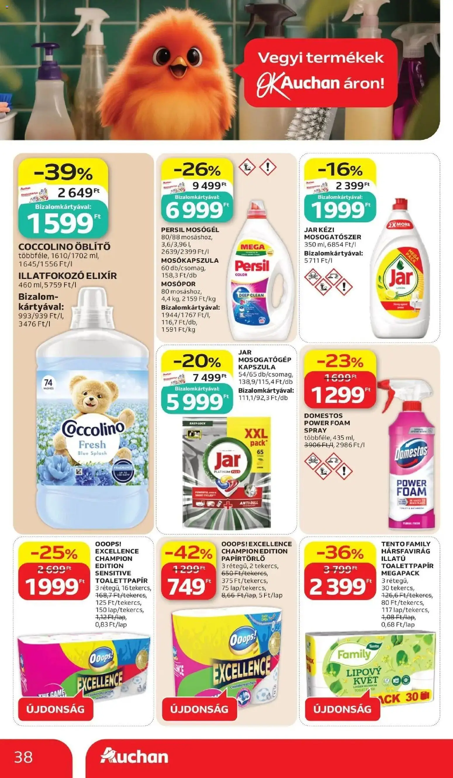 Auchan akciós ujság - amely érvényes a következő dátumtól: 11.06.2026 | Oldal: 38 | Termékek: Persil, Papírtörlő, Mosópor, Mosogatószer