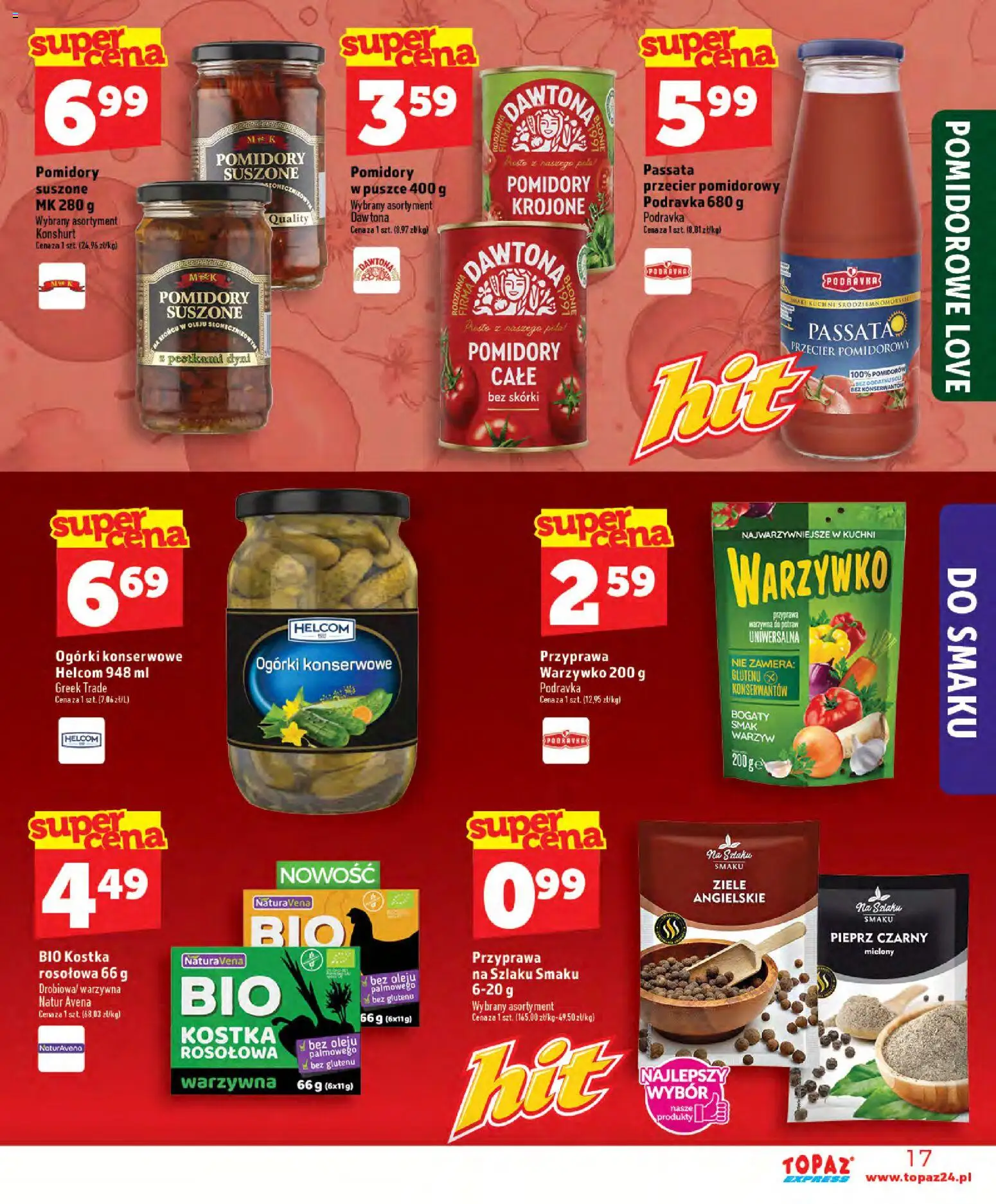Topaz gazetka - Express od 30.07.2026 | Strona: 17 | Produkty: Przecier pomidorowy, Suszone pomidory, Ogórki, Pieprz