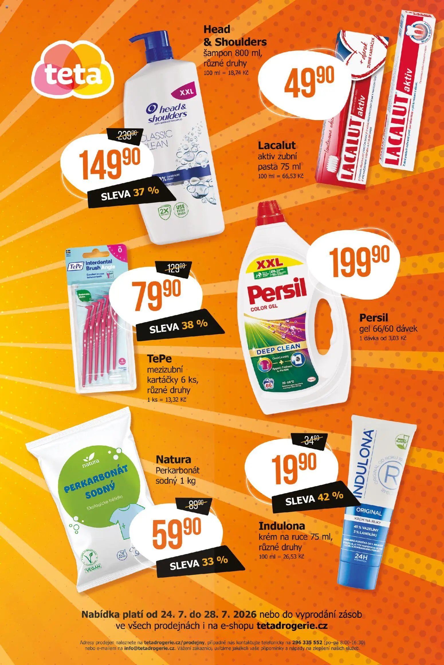 TETA Drogerie leták - Cenový třesk od 24.07.2026 | Strana: 2 | Produkty: Zubní kartáček, Head & Shoulders, Indulona, Persil