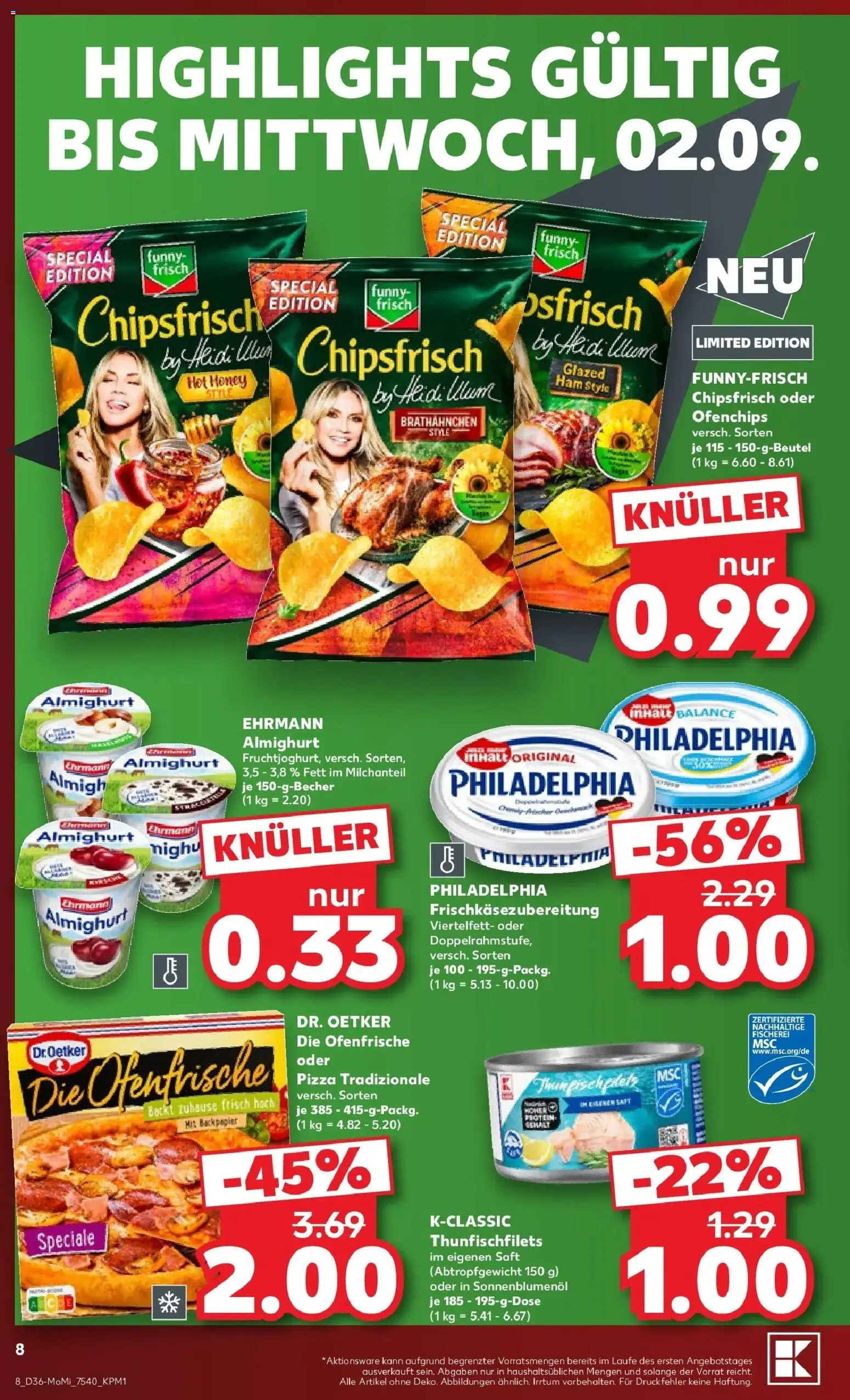 Prospekt Kaufland ab 31.08.2026 » Angebote Online zum Blättern | Seite: 8 | Produkte: Thunfisch, Sonnenblumenol, Funny frisch, Saft