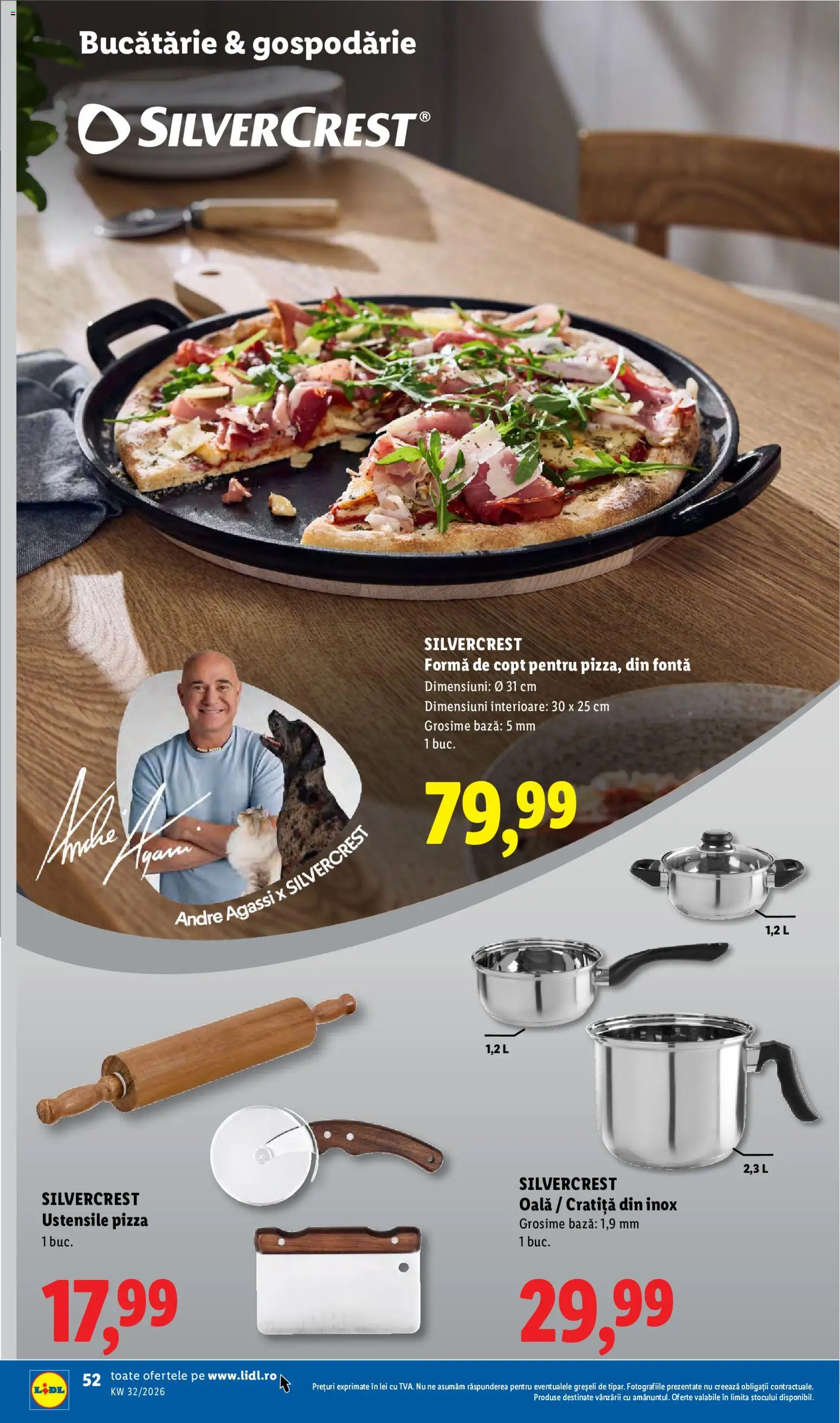 Noul catalog Lidl – valabil de la 03.08.2026 | Pagină: 52 | Produse: Cratiță, Oală, Bucătărie, Pizza