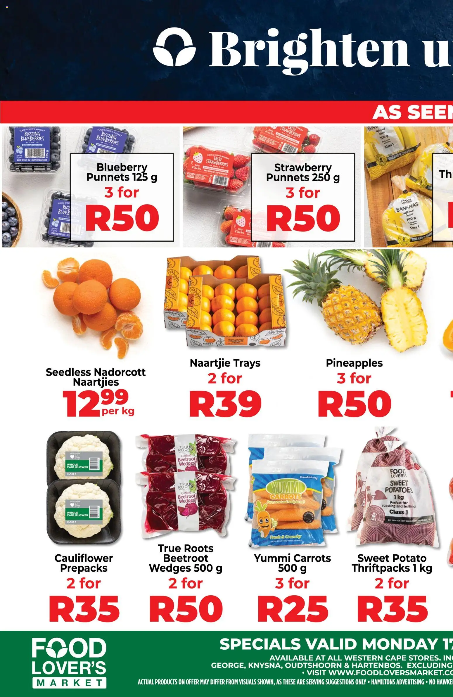 New Food Lover's Market catalogue – valid from 17/08/2026 | Page: 1 | Products: Blueberries, Cauliflower, Strawberries, Carrots