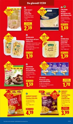 Anteprima del volantino HARVEST BASKET Patatine fritte con taglio ondulato XXL, 2,5 kg confezione Formato base 1 kg valido a partire dal 17/09/2026 | Pagina: 11 | Prodotti: Tortelloni, Panna da cucina, Gnocchi di patate, Patatine fritte