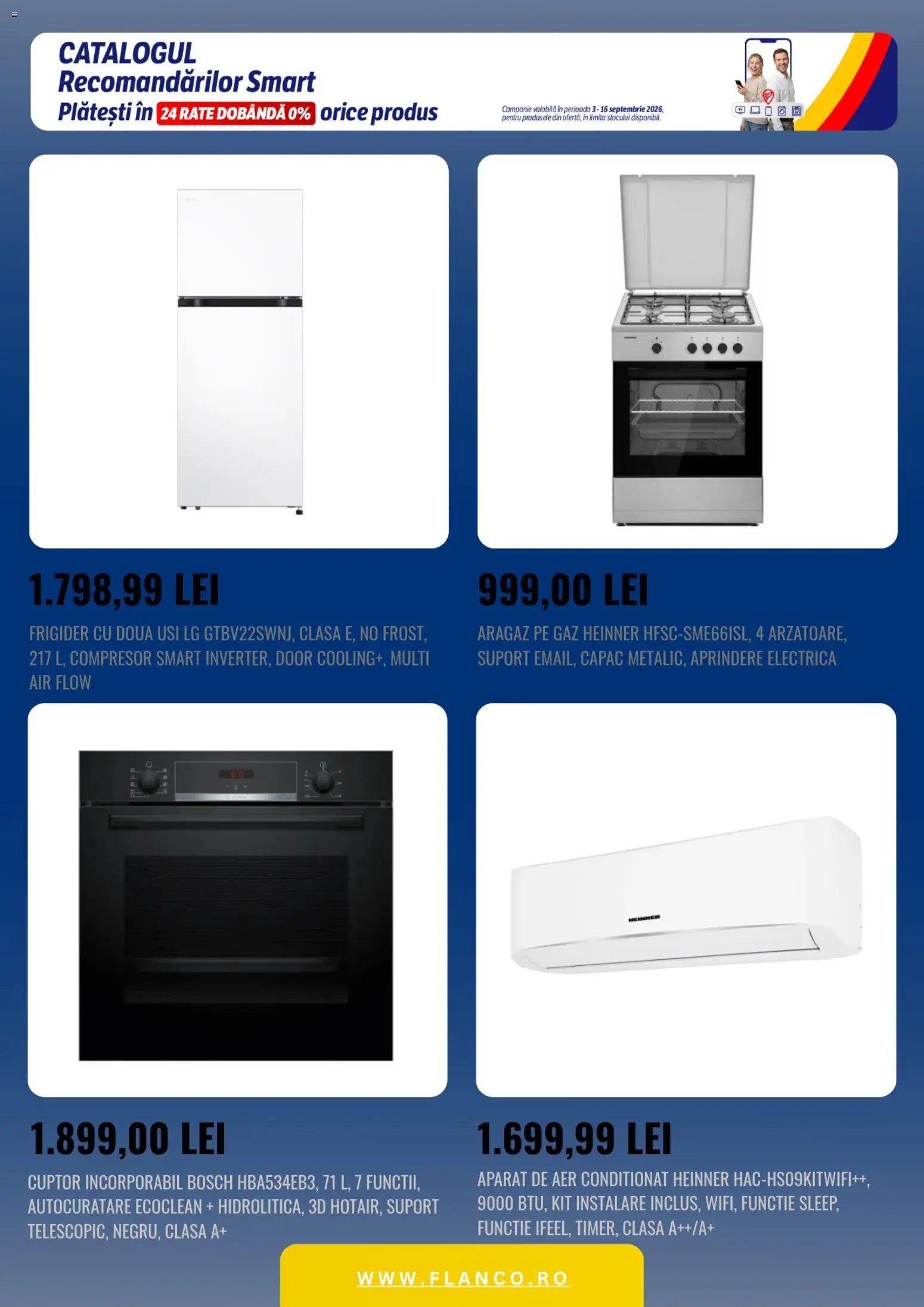 Noul catalog Flanco – valabil de la 03.09.2026 | Pagină: 3 | Produse: Cuptor, Aragaz, Aer Condiționat, Aparat