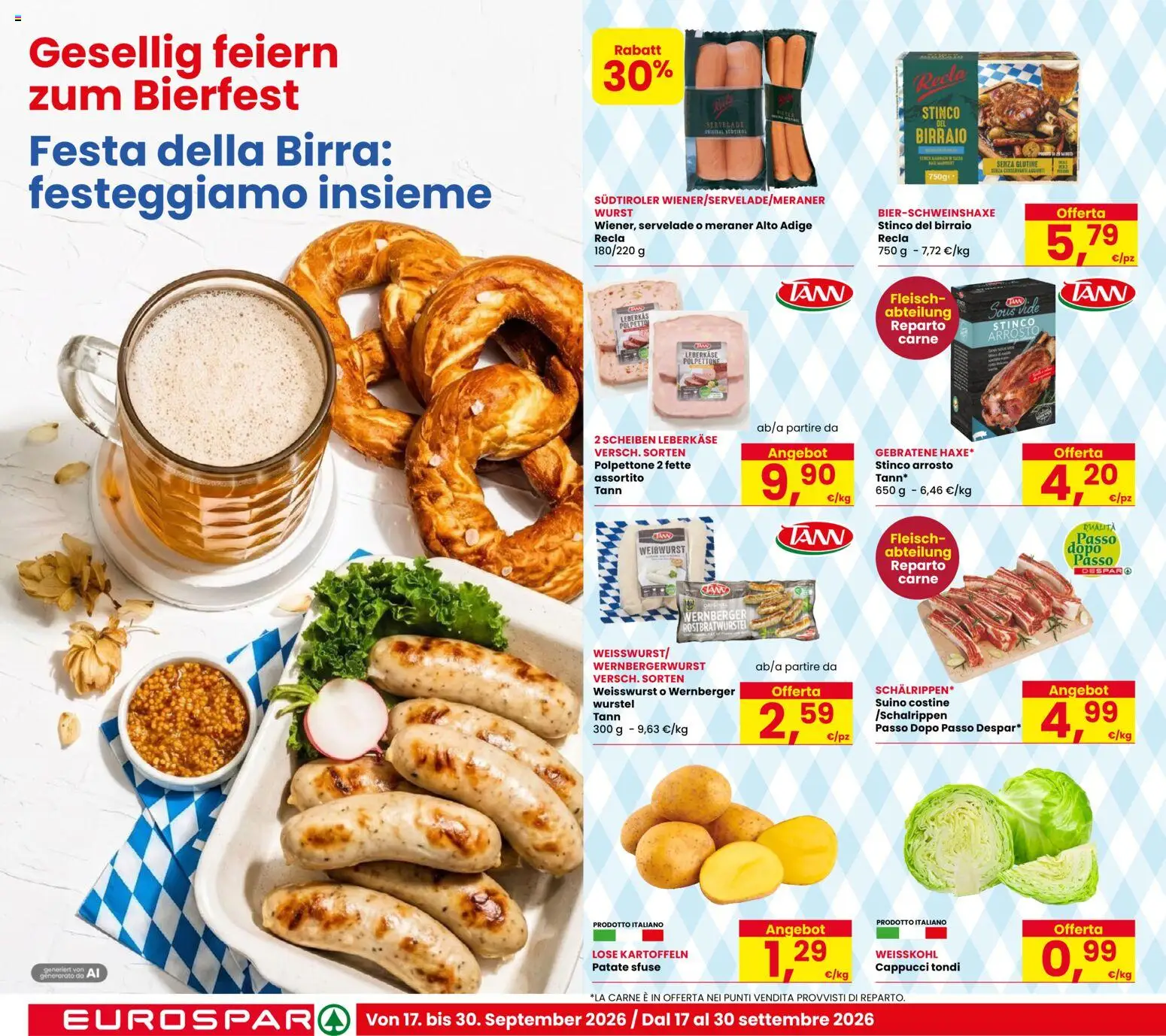 Volantino Eurospar del 17/09/2026 | Pagina: 10 | Prodotti: Arrosto, Birra, Patate, Suino