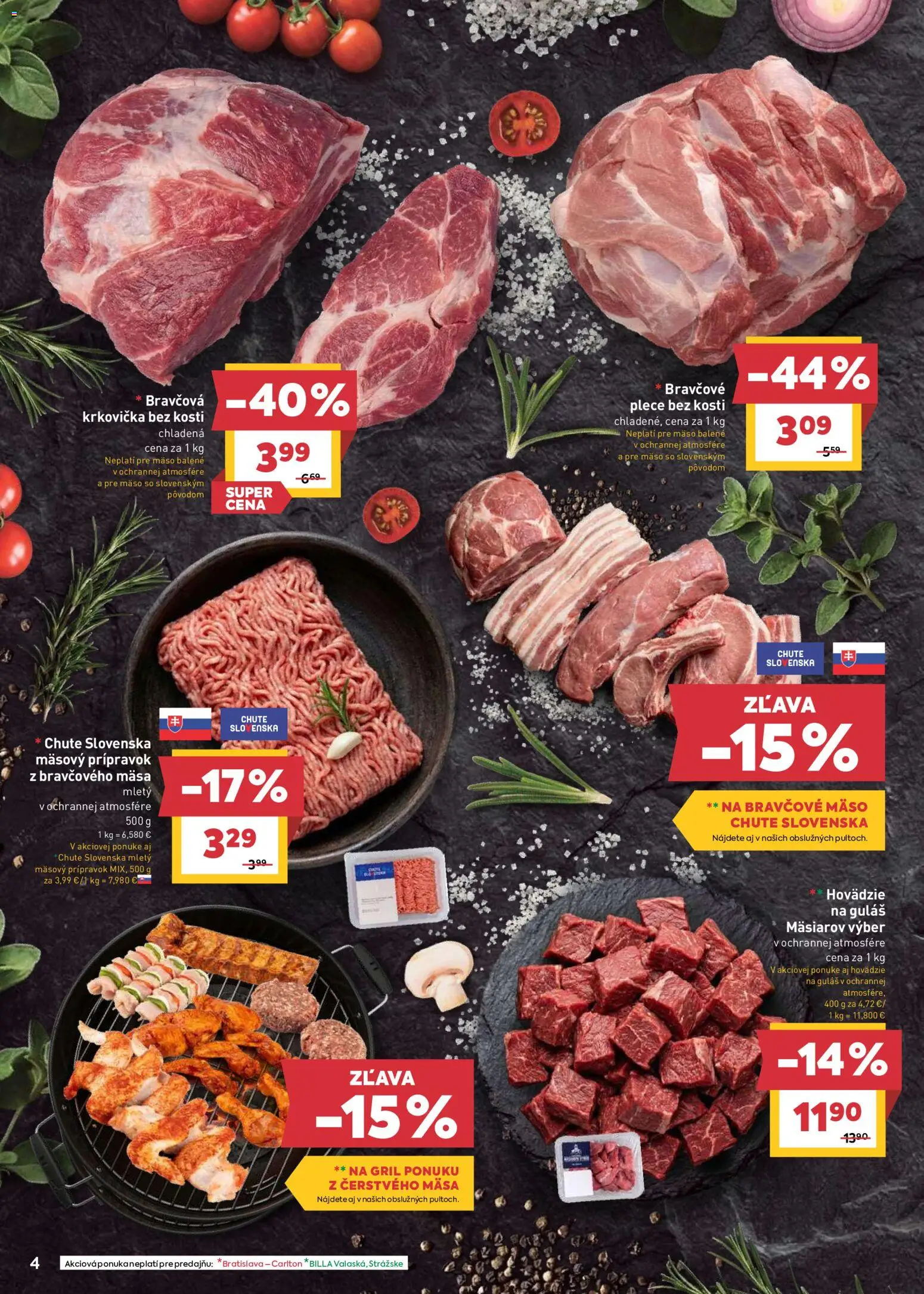 Nové Billa akcie – leták je platný od 17.06.2026 | Strana: 4 | Produkty: Gril, Krkovička, Bravčové mäso