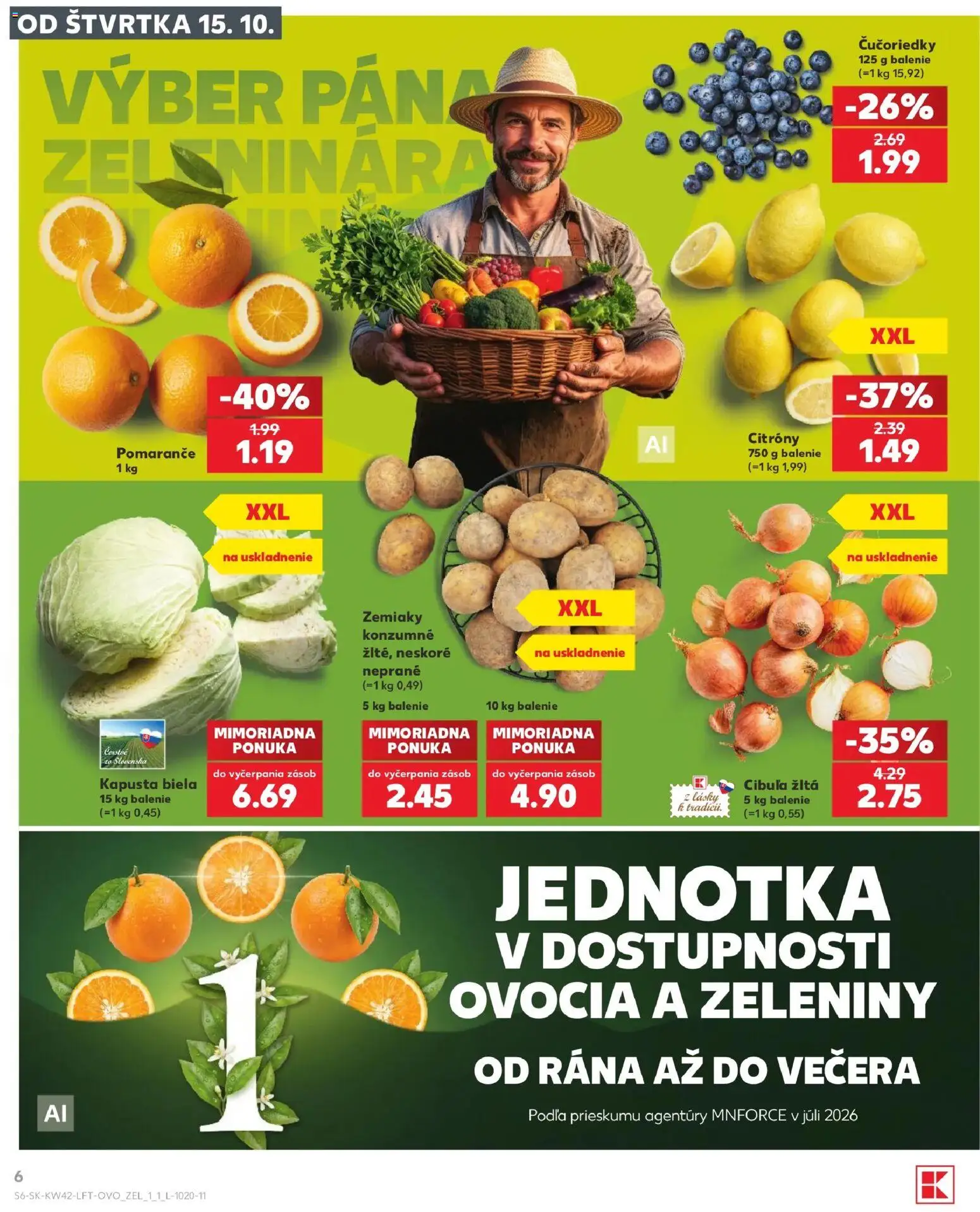 Nové Kaufland akcie – leták je platný od 15.10.2026 | Strana: 6 | Produkty: Pomaranče, Citróny, Čučoriedky, Cibuľa
