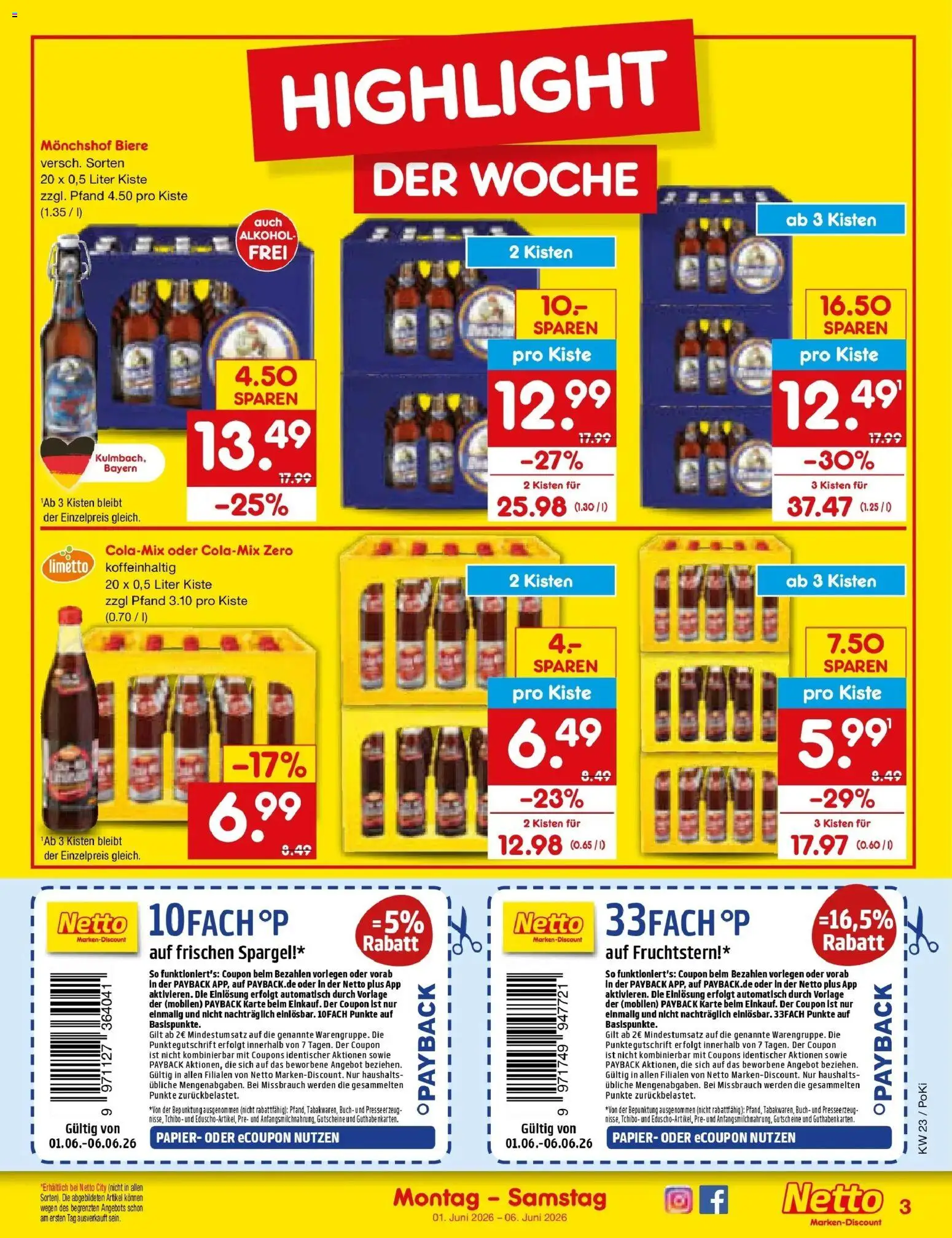 Netto Marken-Discount Prospekt Regensburg – gültig ab 01.06.2026 | Seite: 3 | Produkte: Monchshof, Presse, Spargel