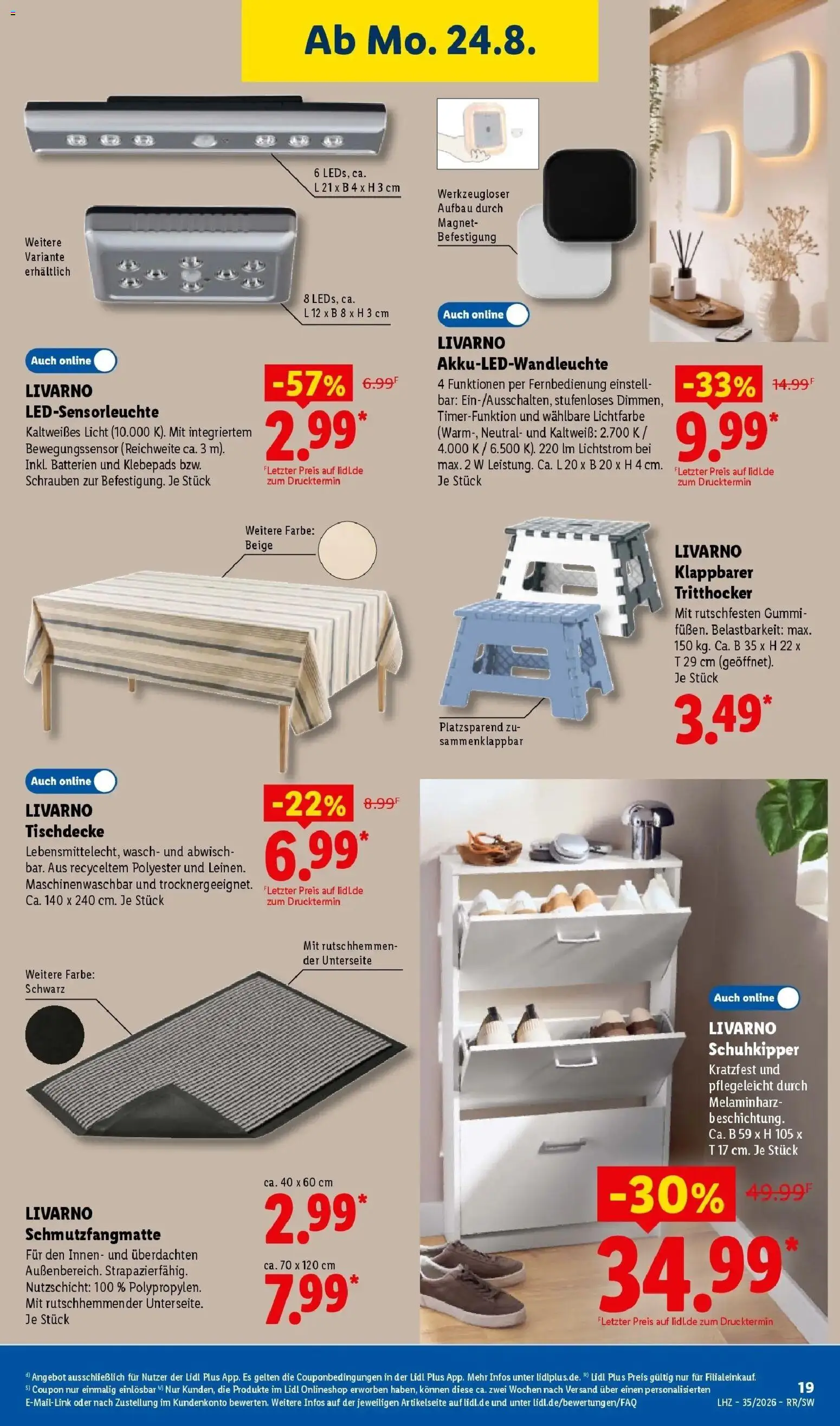 Lidl Prospekt Düsseldorf (ab 24.08.2026) zum Blättern » Angebote | Seite: 39 | Produkte: Batterien, Schuhkipper, Schmutzfangmatte