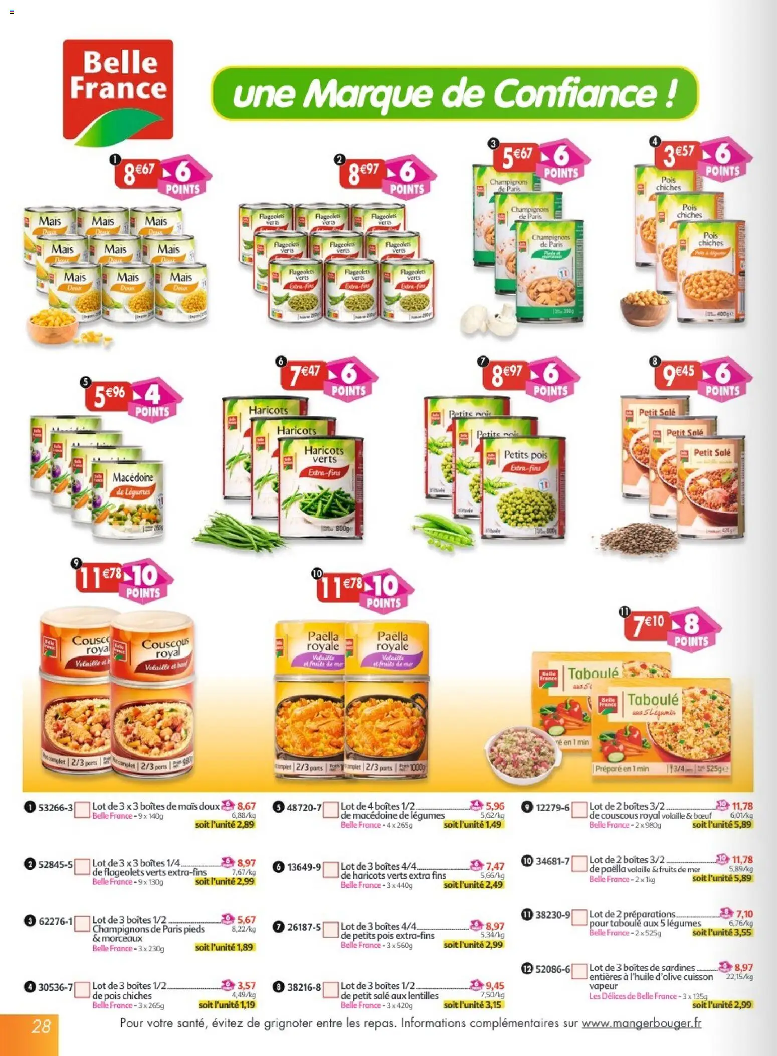{H1} | Page: 28 | Produits: Volaille, Mais, Sardines, Pois