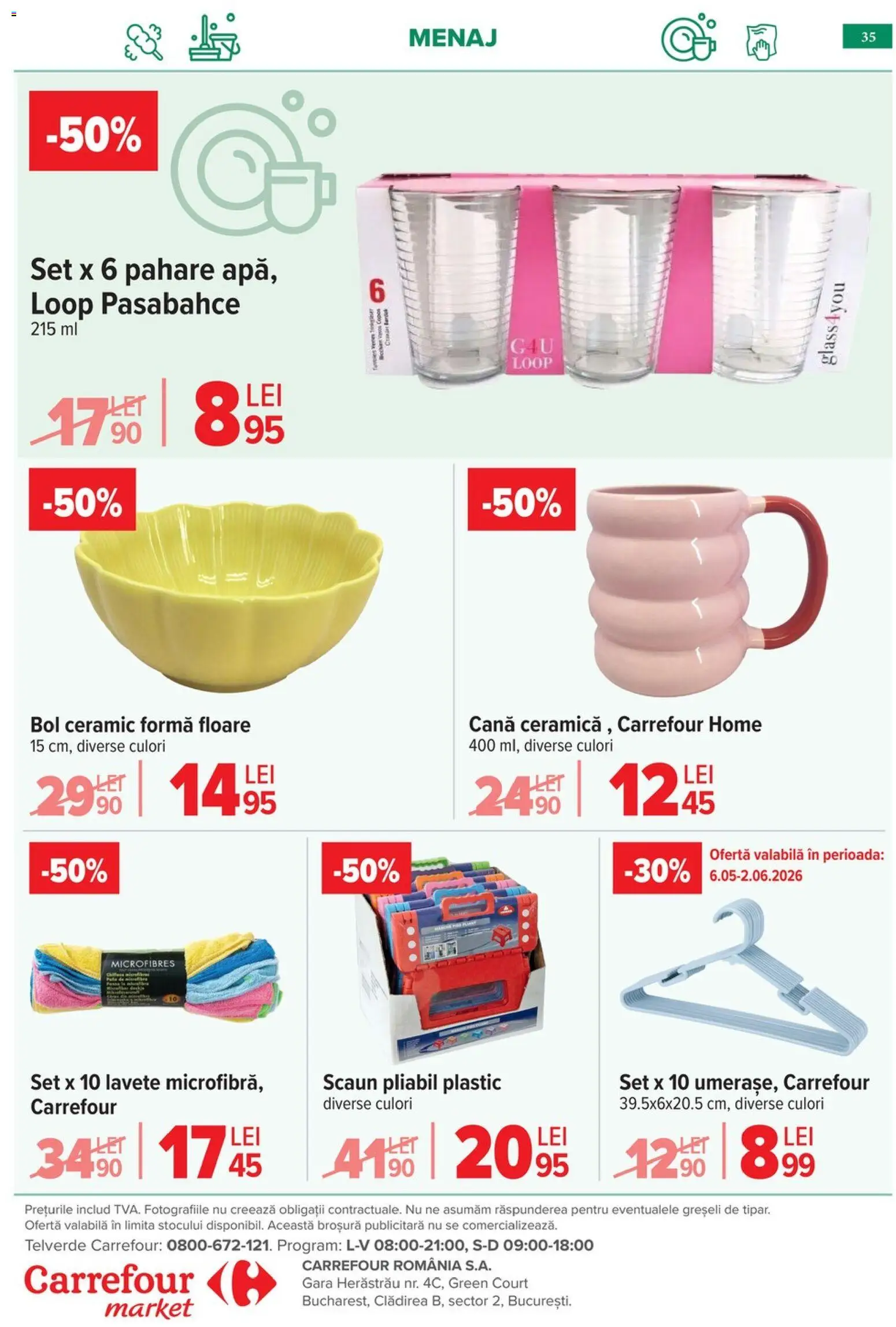 Noul catalog Carrefour – valabil de la 06.05.2026 | Pagină: 38 | Produse: Pahare, Bol, Scaun, Lavete