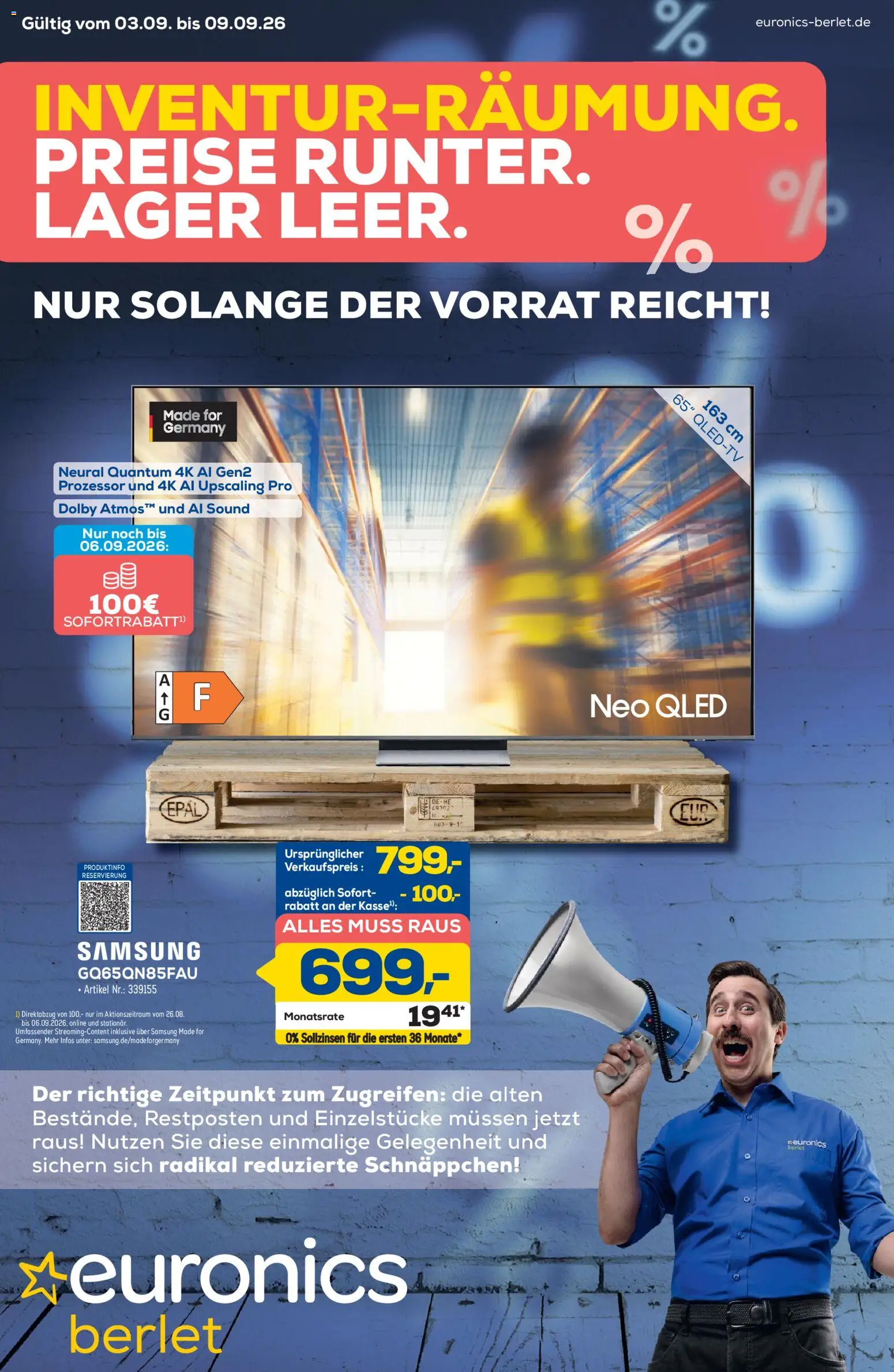 Euronics Prospekt Berlet – gültig ab 03.09.2026 | Seite: 1 | Produkte: Samsung