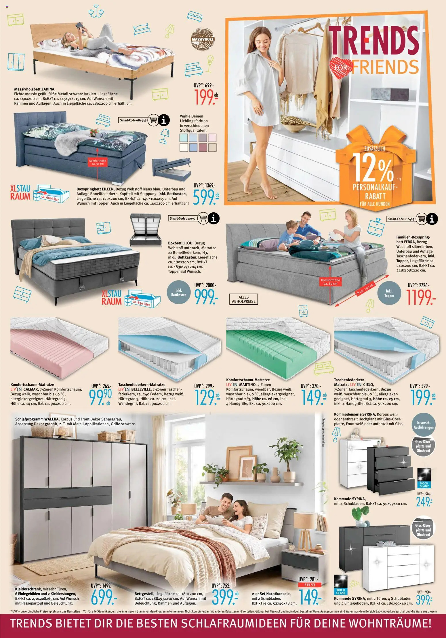 Trends Prospekt – gültig ab 10.10.2026 | Seite: 4 | Produkte: Bett, Matratze, Taschen, Jeans