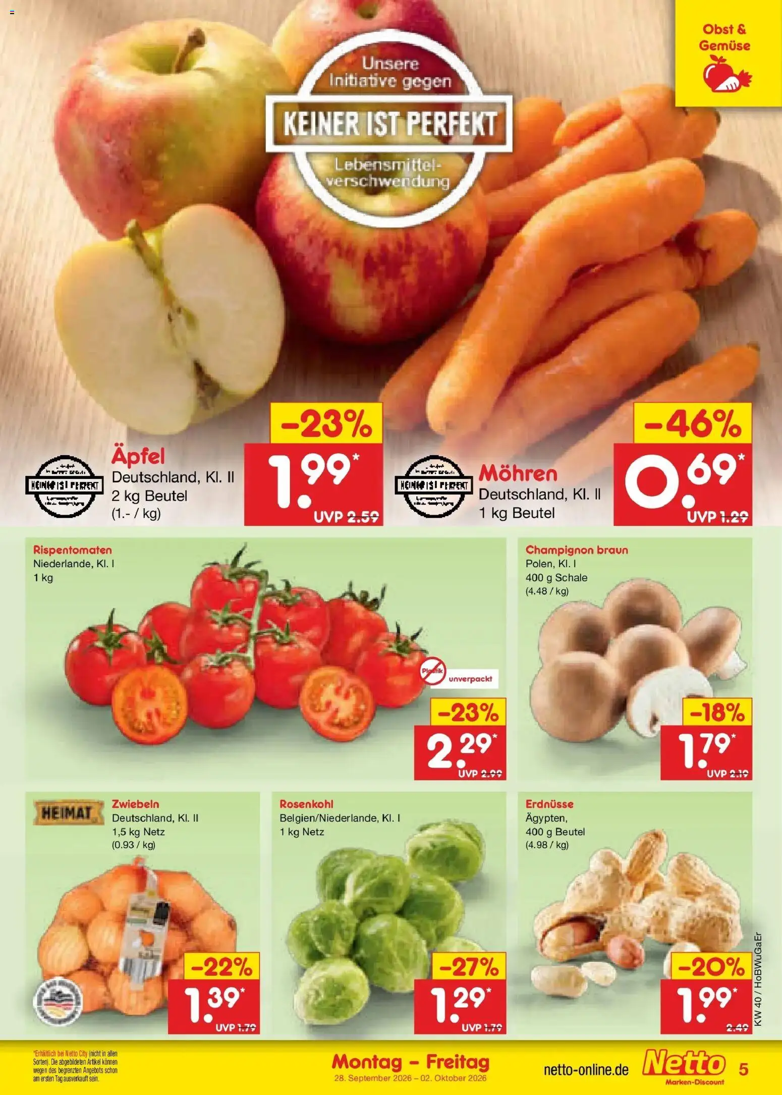 Netto Marken-Discount Prospekt Hannover – gültig ab 28.09.2026 | Seite: 5 | Produkte: Erdnüsse, Äpfel, Zwiebeln, Gemüse
