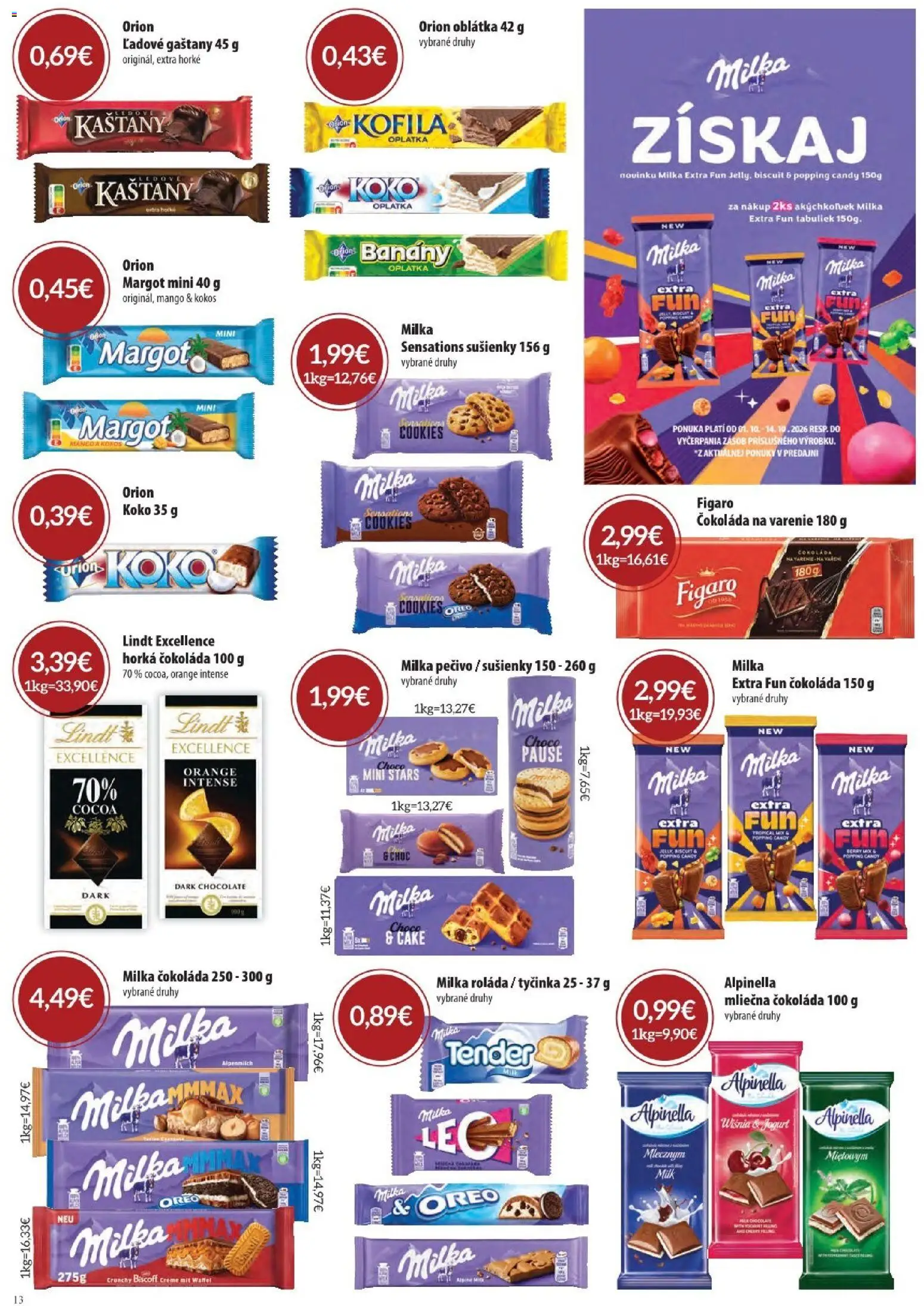 Nové Sintra akcie – leták je platný od 01.10.2026 | Strana: 13 | Produkty: Gaštany, Čokoláda na varenie, Oreo, Mango