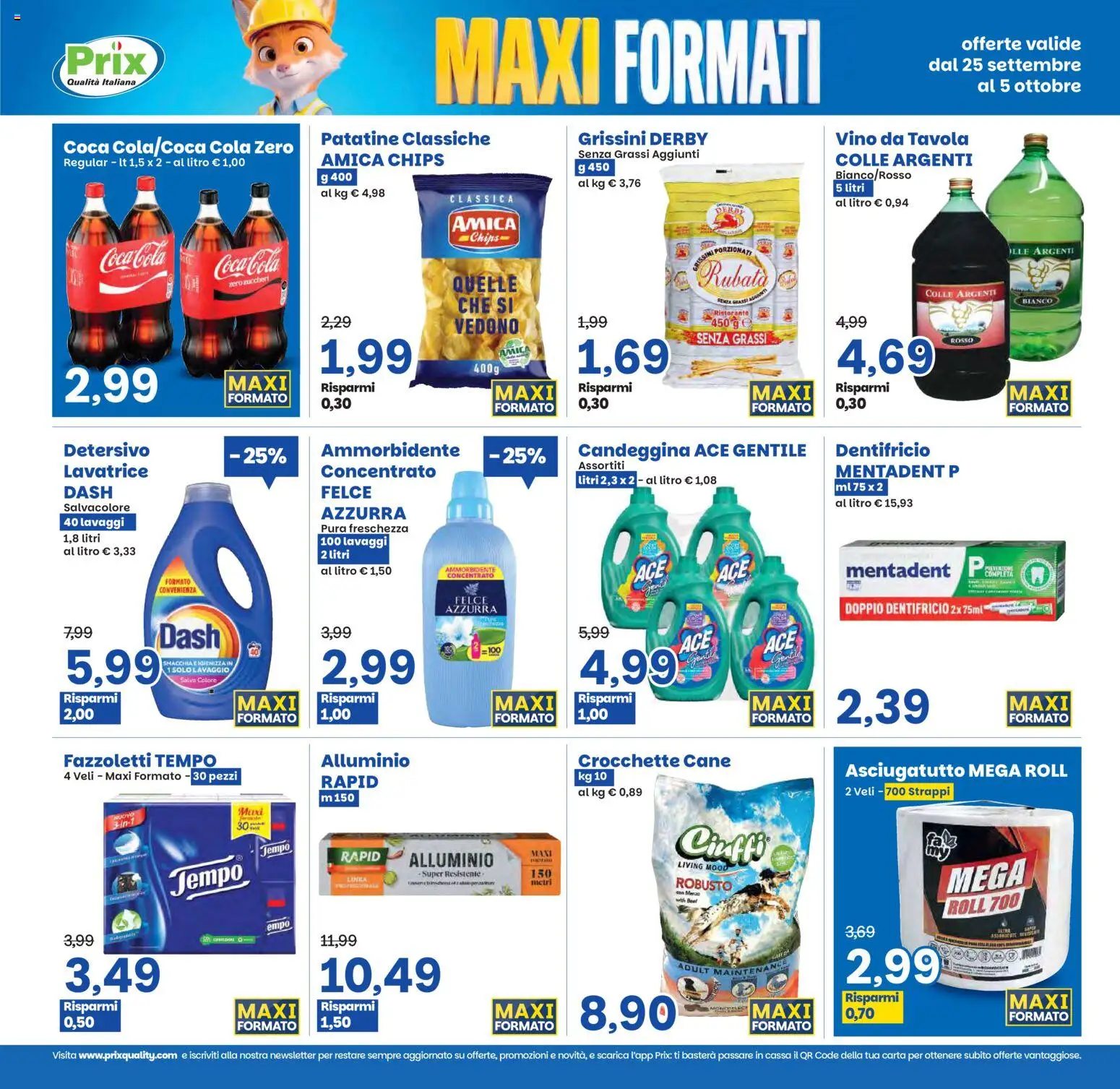 Volantino Prix del 25/09/2026 | Pagina: 6 | Prodotti: Dentifricio, Candeggina, Grissini, Asciugatutto