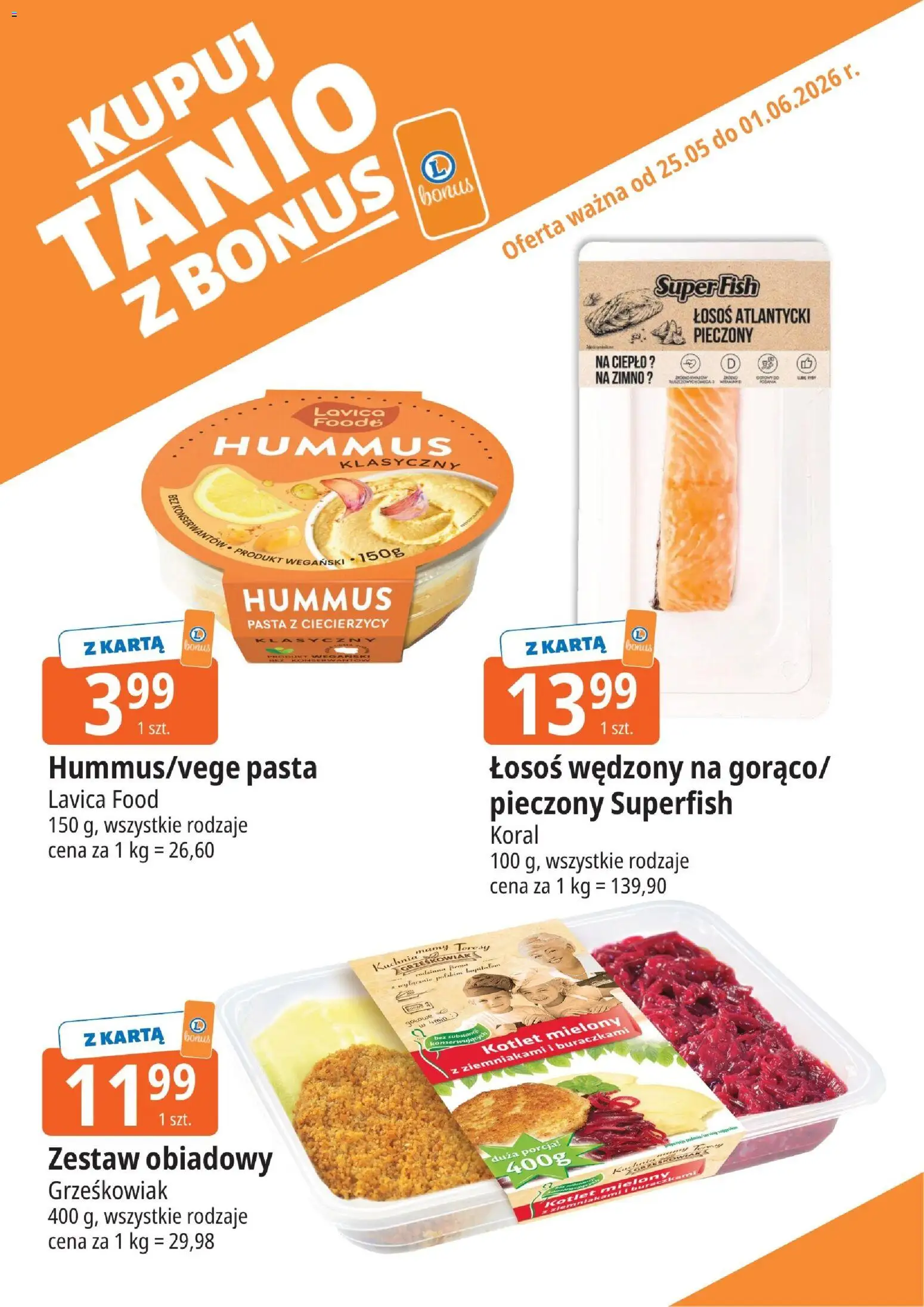 E.Leclerc gazetka - Zamość kupony dodatkowe od 25.05.2026 | Strona: 11 | Produkty: Łosoś atlantycki, Hummus klasyczny, Łosoś, Zestaw obiadowy