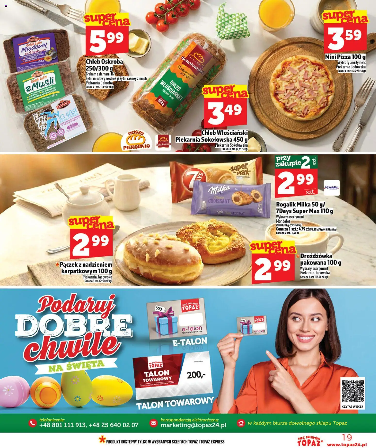 Topaz gazetka od 12.03.2026 | Strona: 19 | Produkty: Piekarnia, Mini pizza, Milka, Chleb