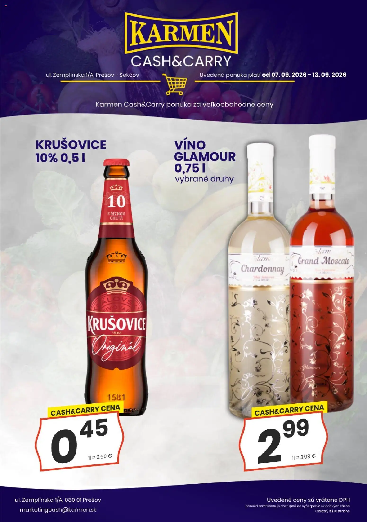 Nové KARMEN CBA akcie – leták je platný od 07.09.2026 | Strana: 2 | Produkty: Víno, Krušovice