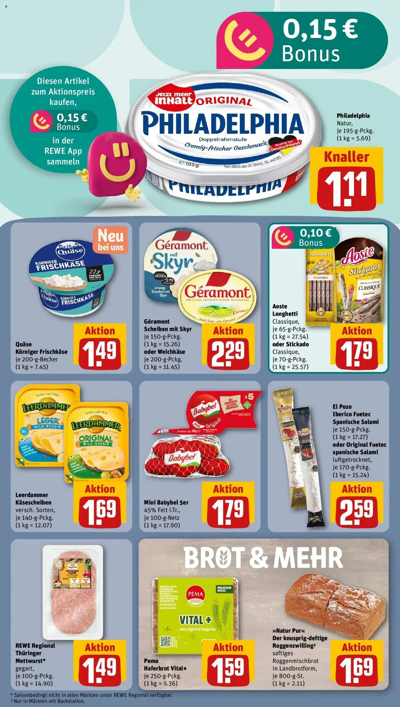 REWE Prospekt ab 21.09.2026 zum Blättern » Angebote | Seite: 18 | Produkte: Philadelphia, Leerdammer, Salami, Frischkase