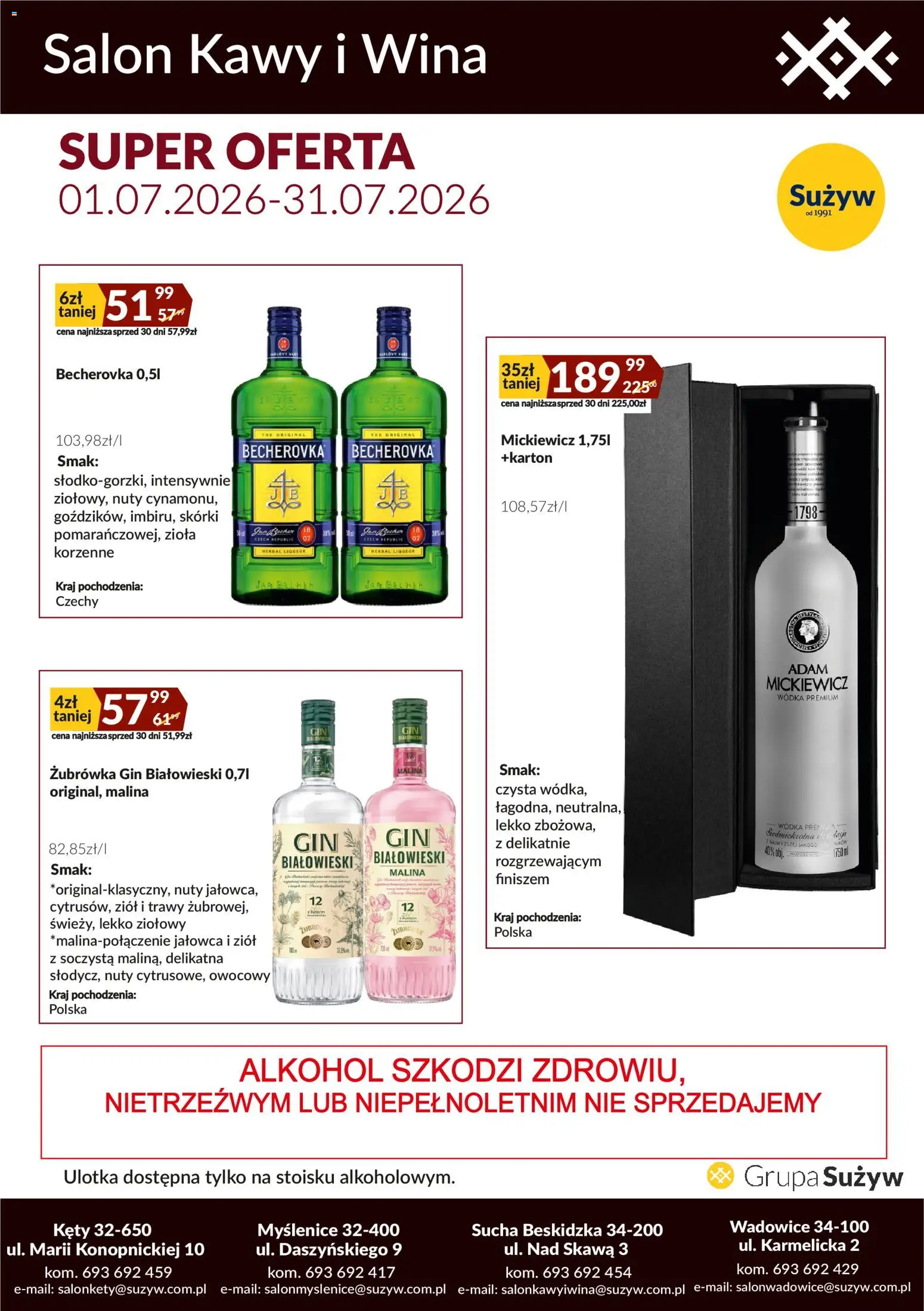 Sużyw gazetka - Salon kawy i wina od 01.07.2026 | Strona: 3 | Produkty: Malina, Trawy, Gin, Alkohol