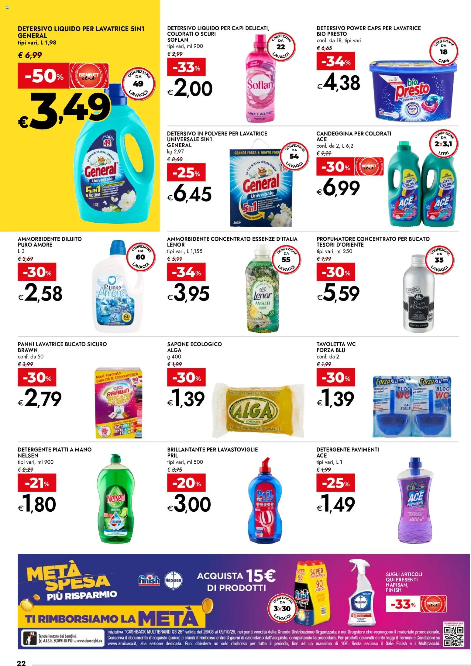 Volantino bennet del 27/08/2026 | Pagina: 22 | Prodotti: Tavoletta wc, Piatti, Lavastoviglie, Profumo