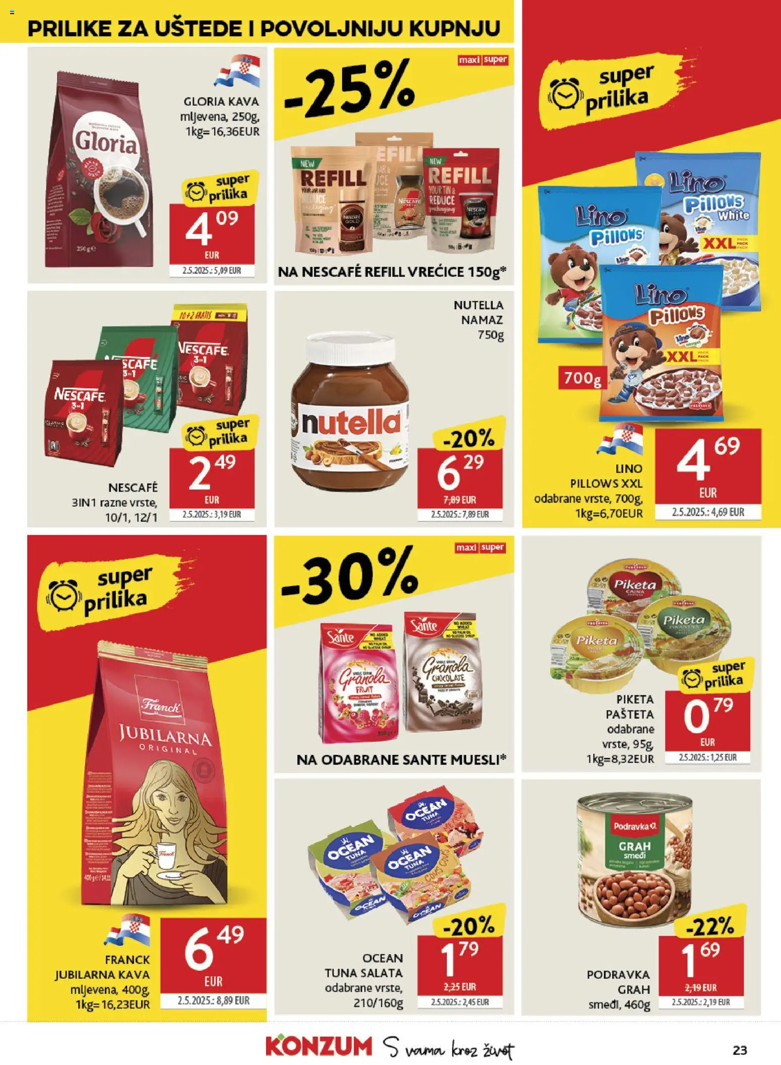 Konzum HR akciós ujság - amely érvényes a következő dátumtól: 06.05.2026 | Oldal: 23 | Termékek: Nescafé, Nutella, Granola, Saláta