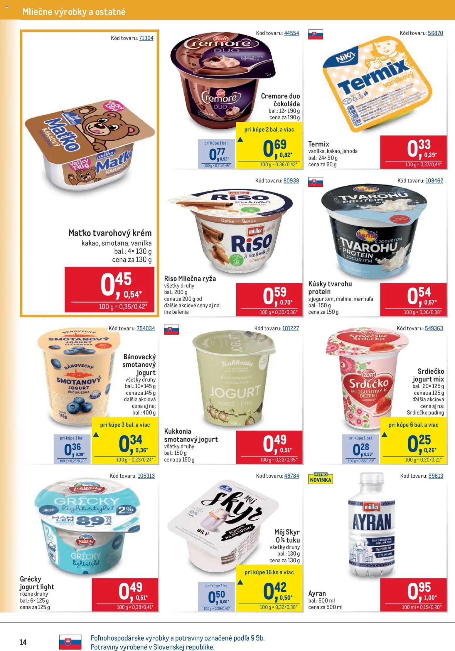 Nové Metro akcie – leták je platný od 03.06.2026 | Strana: 14 | Produkty: Jogurt, Ryža, Protein, Krém