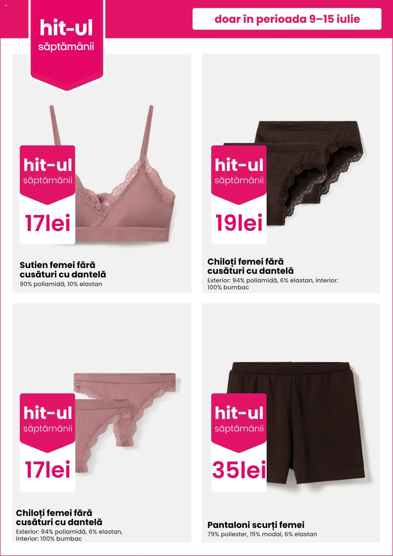 Noul catalog Pepco – valabil de la 09.07.2026 | Pagină: 2 | Produse: Pantaloni, Pantaloni scurți, Chiloți, Sutien