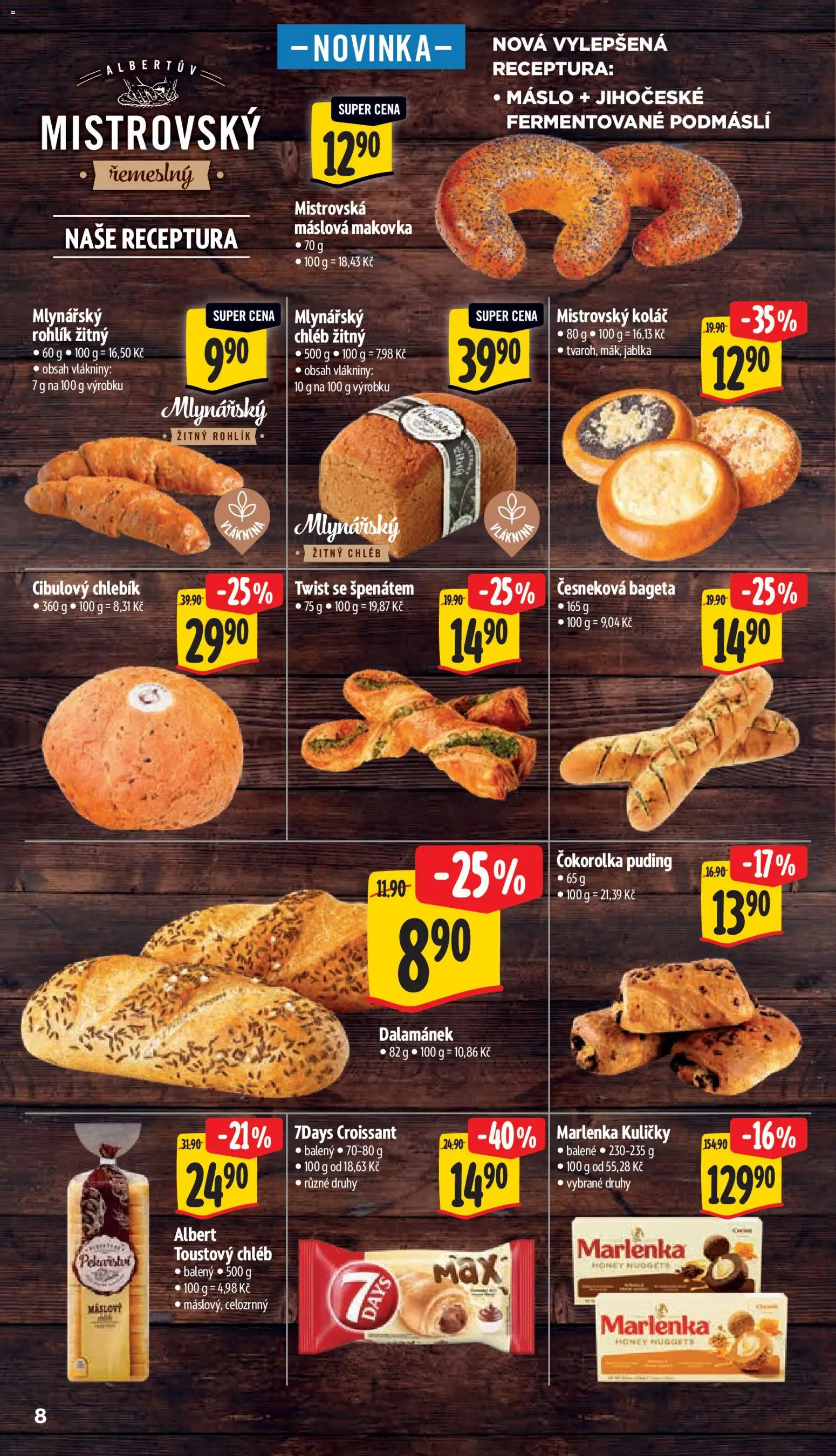 Albert leták - Supermarket od 19.08.2026 | Strana: 16 | Produkty: Máslo, Chléb, Rohlík, Žitný rohlík