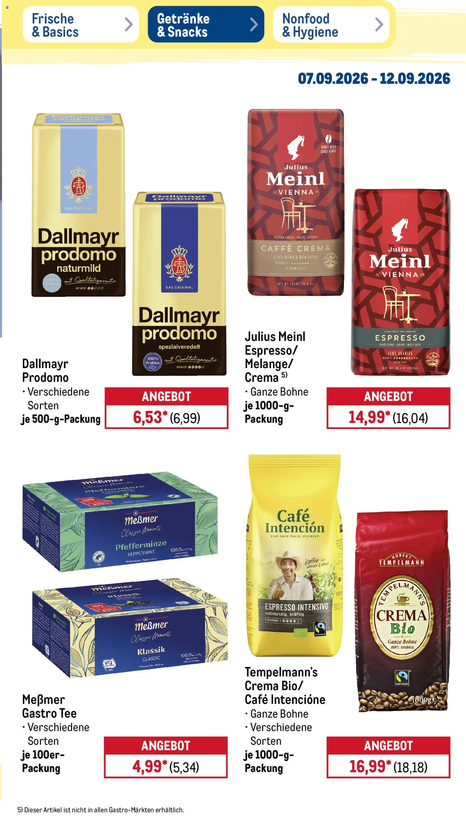 Metro NonFood-Angebote – gültig ab 07.09.2026 | Seite: 18 | Produkte: Kaffee, Messmer, Dallmayr, Tee