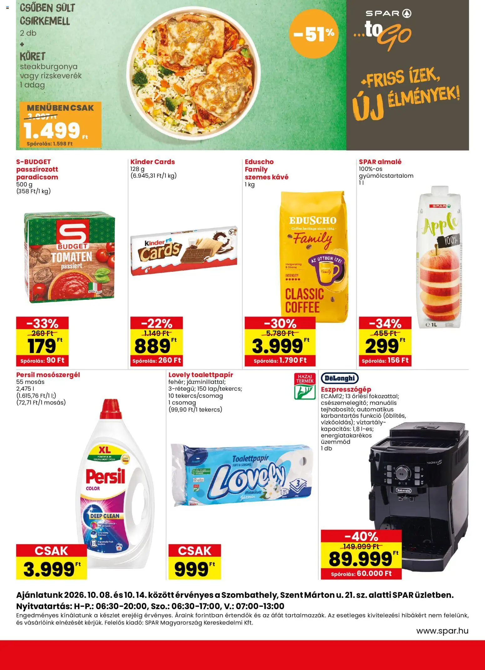 Spar akciós ujság - amely érvényes a következő dátumtól: 2026.10.08. | Oldal: 2 | Termékek: Toalettpapír, Persil, Sült, Kávé