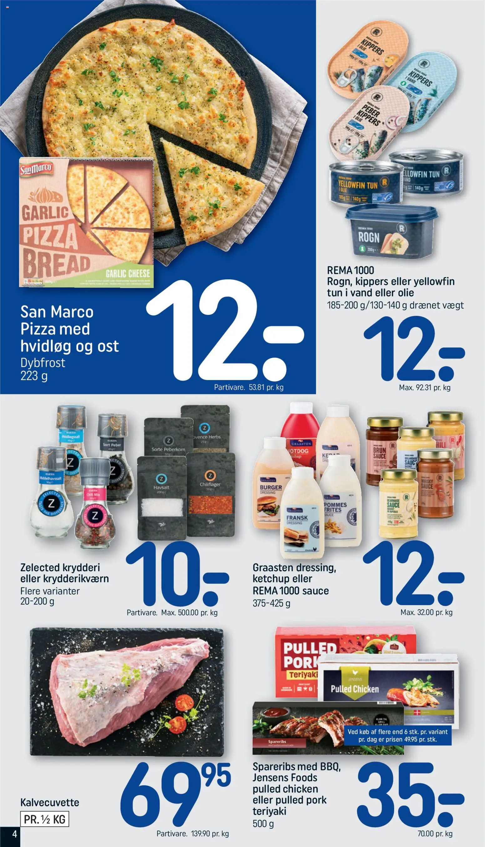 Rema 1000 tilbudsavis – gyldig fra 26/07/2026 | Side: 4 | Produkter: Ost, Pizza, Dressing, Spareribs
