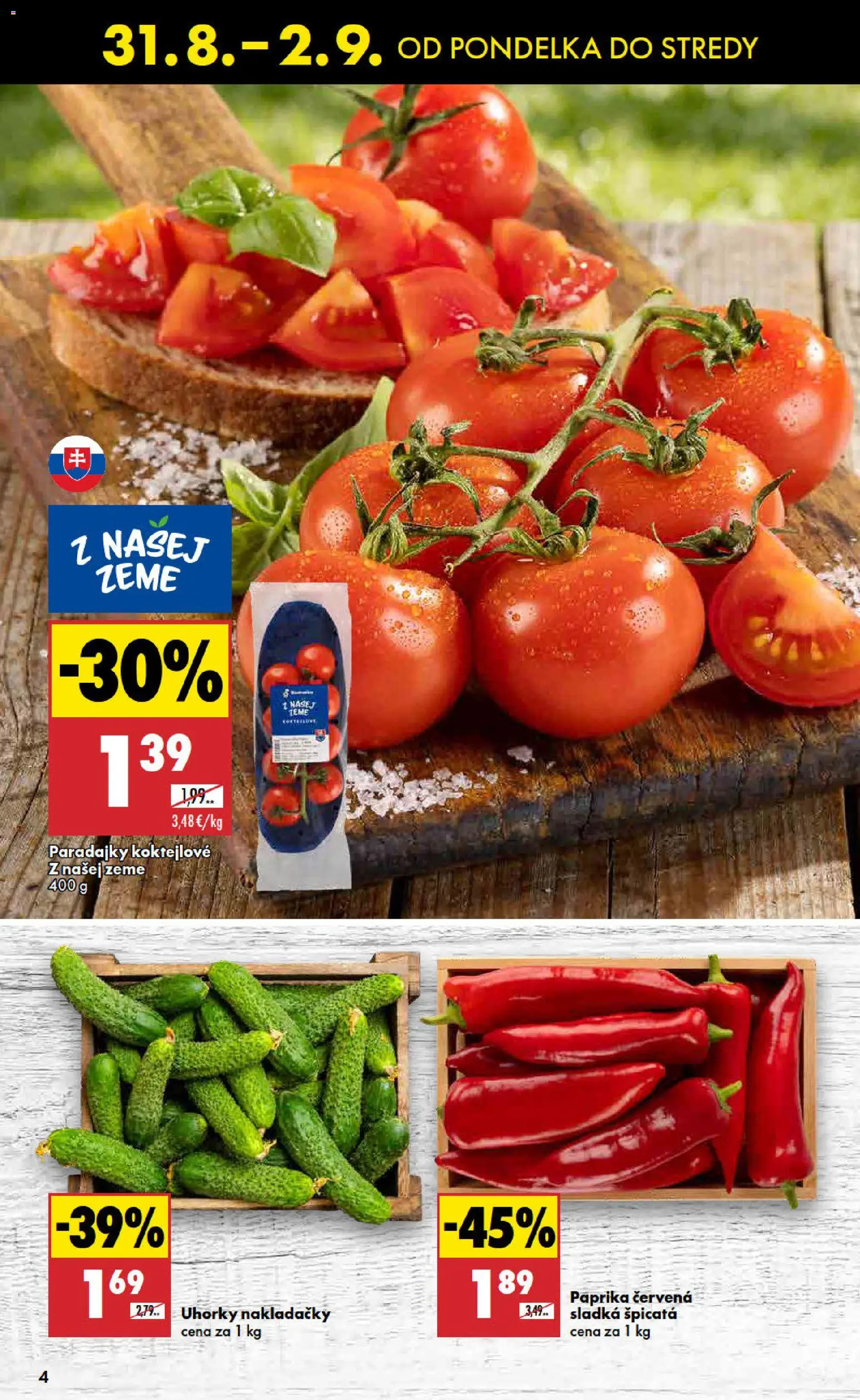 Nové Biedronka akcie – leták je platný od 31.08.2026 | Strana: 4 | Produkty: Paprika, Paradajky, Nakladačky uhorky, Uhorky