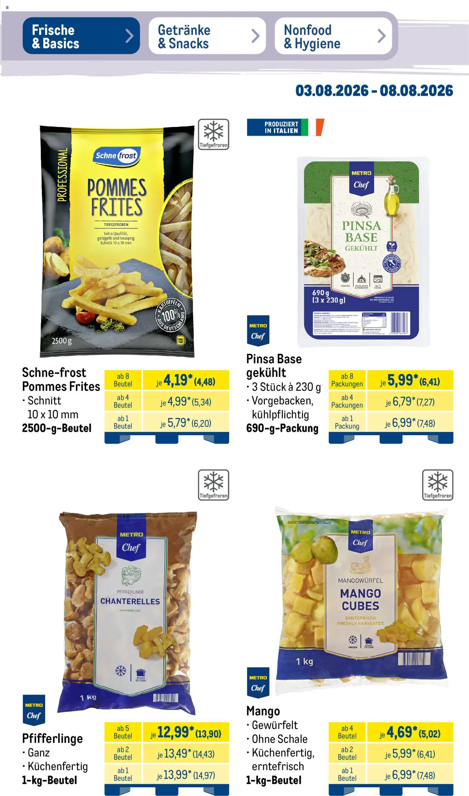 Metro Non Food & Hygiene – gültig ab 03.08.2026 | Seite: 46 | Produkte: Mehl, Pommes, Mango, Pfifferlinge