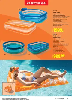 CRIVIT Fotelja za plažu ili dečiji bazen, [A] 3 u 1: može da se koristi kao fotelja za plažu, ležaljka za plažu ili kao dušek na naduvavanje Ležaljka: cca 170 x 80 x 59 cm (D x Š x V) Fotelja: cca 80 x 80 x 85 cm (Š x V x D) Maks. 80 kg [B] Dimenzije (naduvan): cca 148 x 36 cm (Ø x V) [C] Dimenzije (naduvan): cca 144 x 102 x 37 cm (D x Š x V) - pregled Lidl kataloga - važi od 28.05.2026 | Strana: 15 | Proizvode: Dušek, Fotelja, Ležaljka