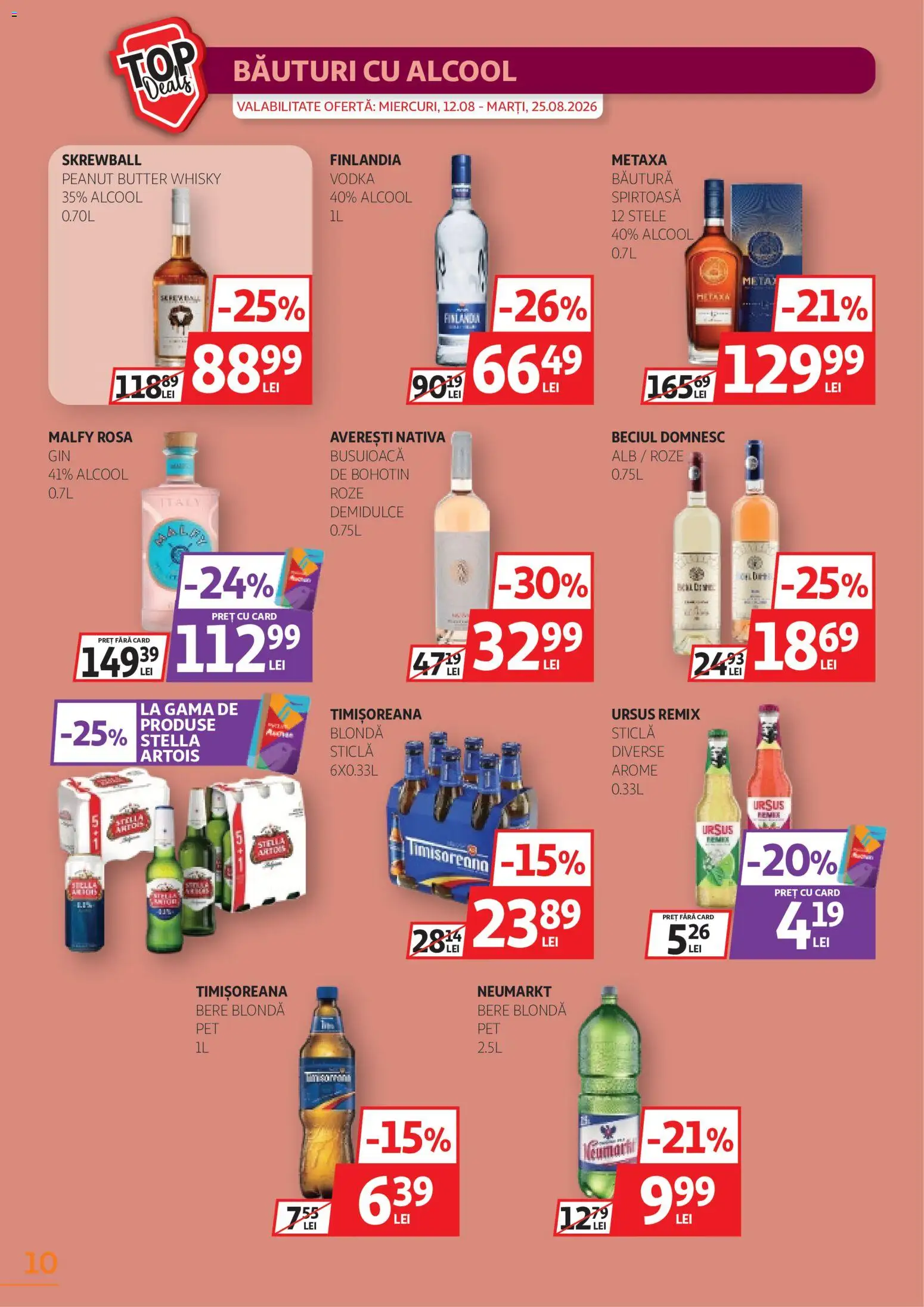 Noul catalog Auchan – valabil de la 12.08.2026 | Pagină: 10 | Produse: Metaxa, Finlandia, Bere, Vodka
