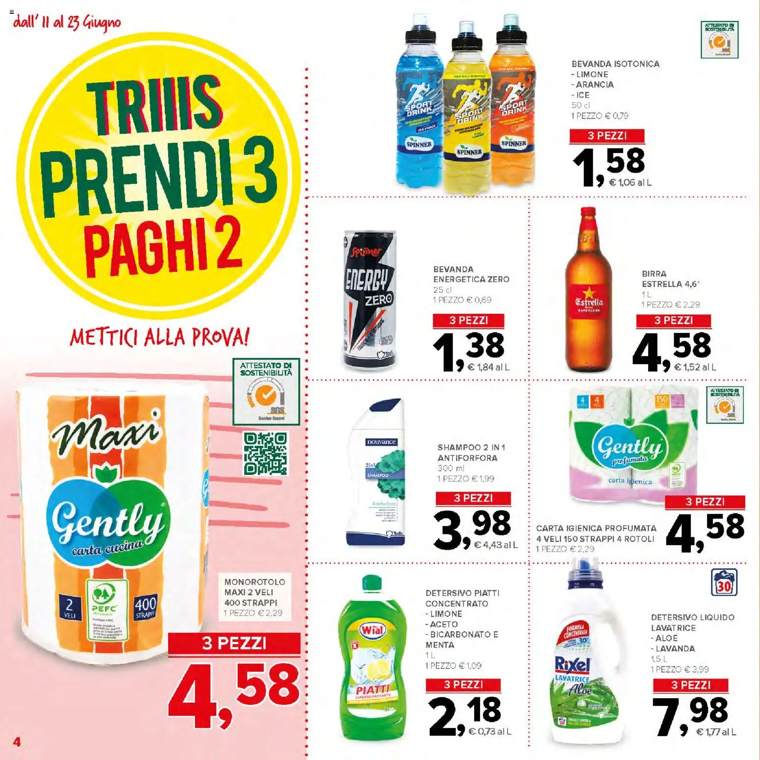 Volantino Todis del 11.06.2026 | Pagina: 4 | Prodotti: Shampoo, Lavatrice, Aceto, Menta
