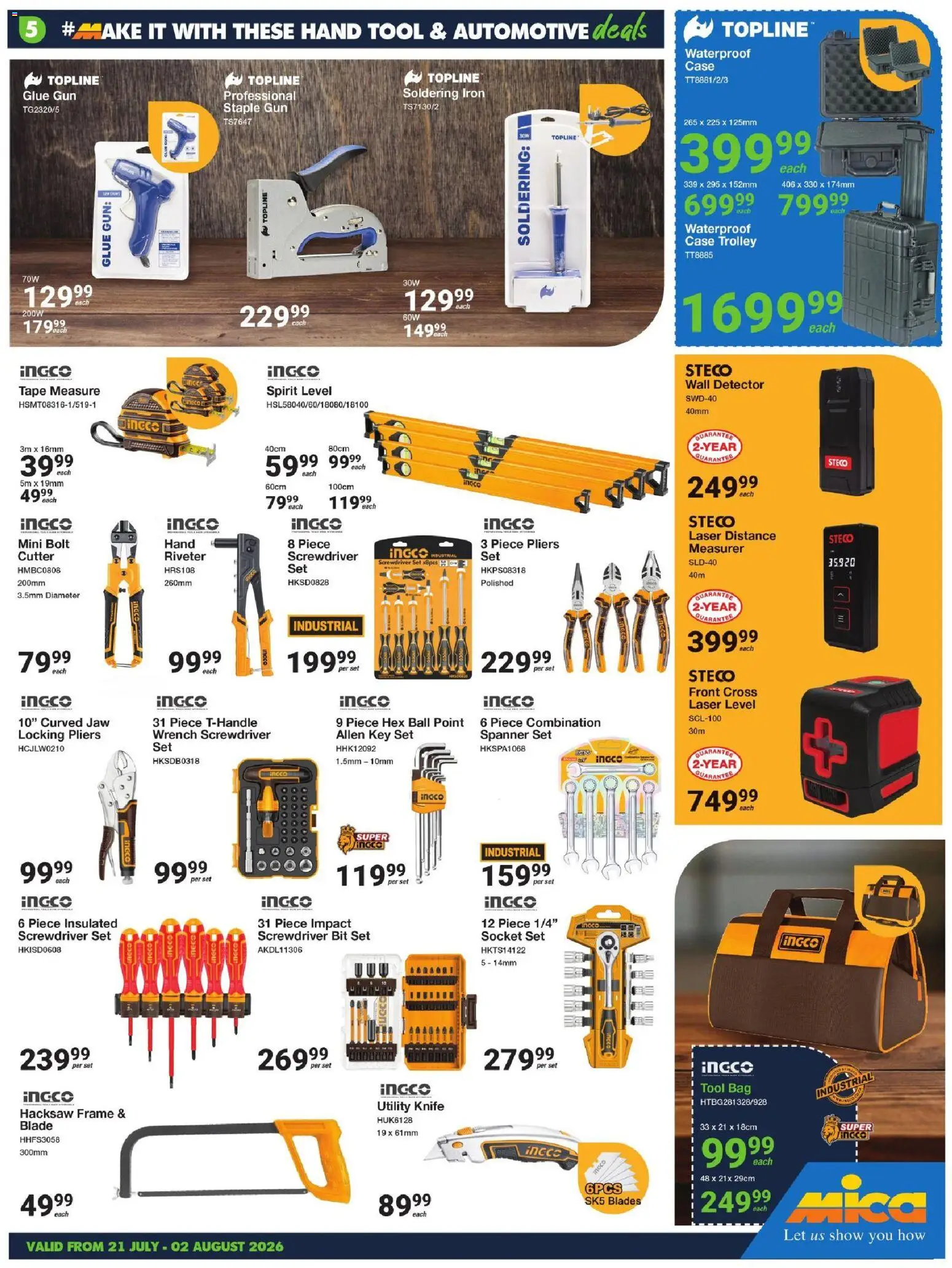 New MICA catalogue – valid from 21/07/2026 | Page: 5 | Products: Iron, Tape measure, Hacksaw, Tape