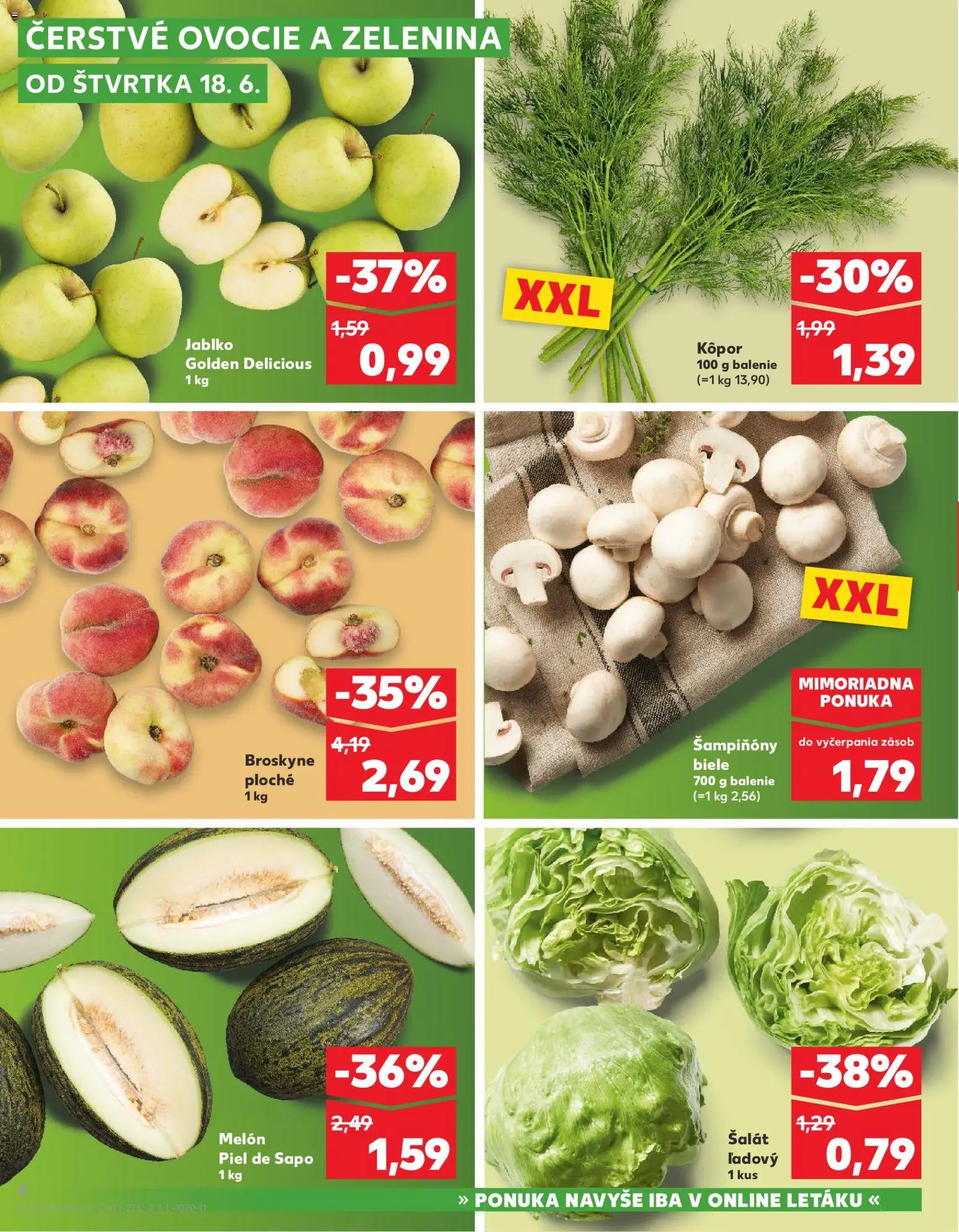 Nové Kaufland akcie – leták je platný od 18.06.2026 | Strana: 6 | Produkty: Apple, Šalát, Broskyne, Ovocie