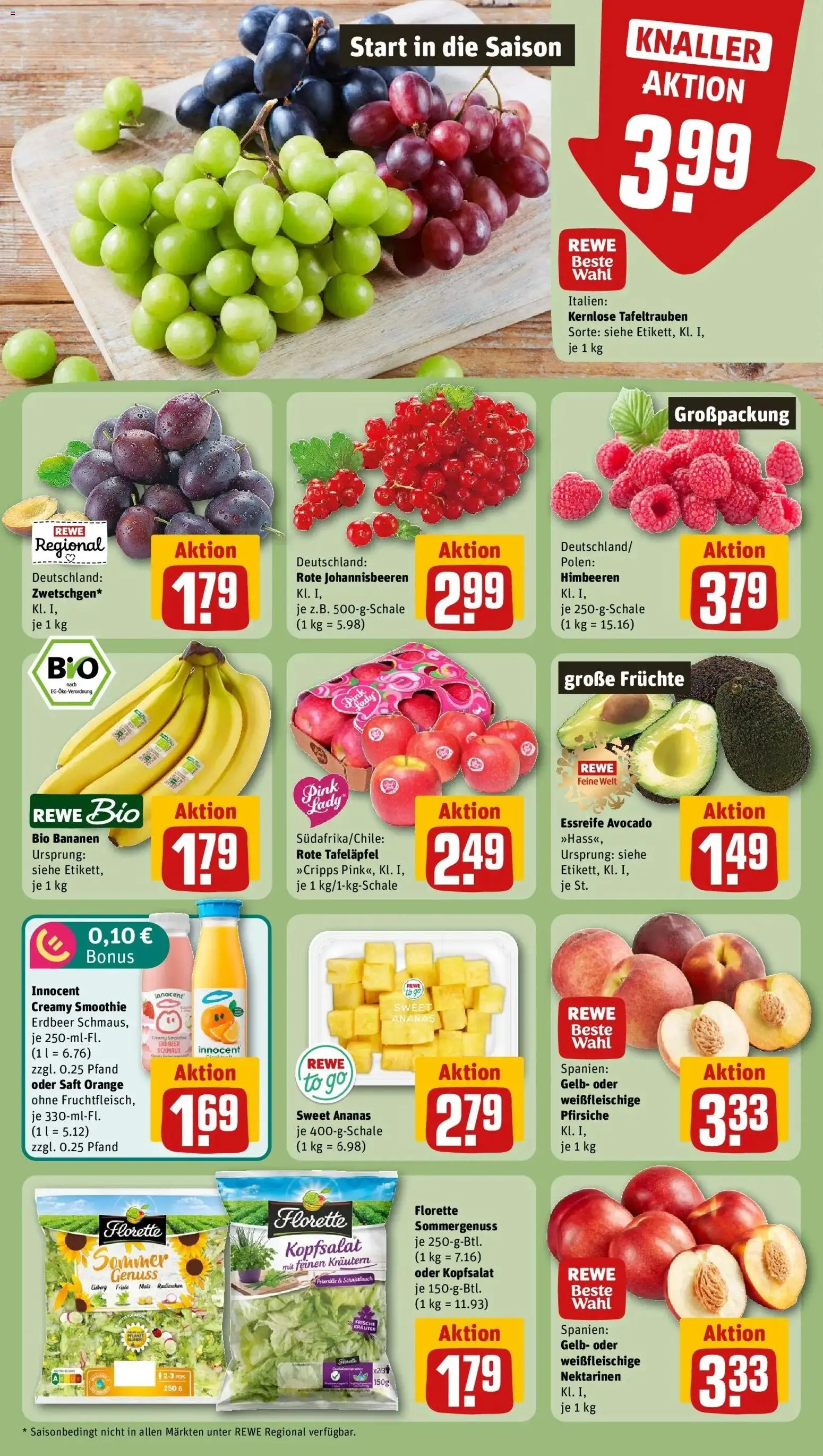 REWE Prospekt ab 03.08.2026 zum Blättern » Angebote | Seite: 6 | Produkte: Mais, Nektarinen, Bananen, Saft