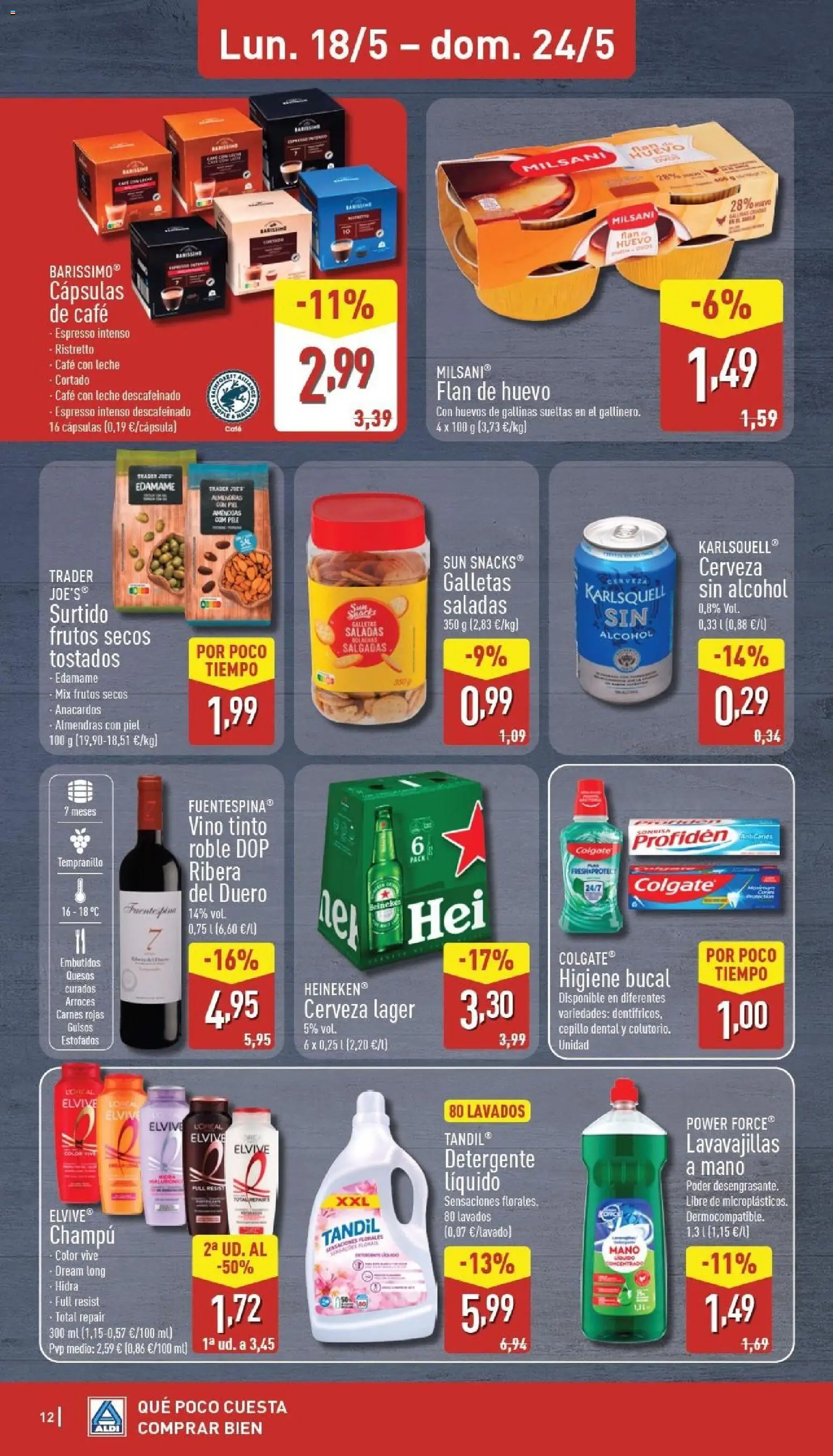 Aldi folleto Península │ válido desde el 18.05.2026 | Página: 12 | Productos: Leche, Vino, Cerveza, Lavavajillas