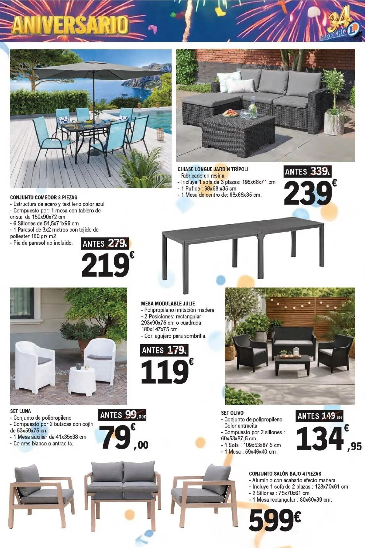 E.Leclerc Aniversario │ válido desde el 13/07/2026 | Página: 31 | Productos: Mesa auxiliar, Cojín, Sofá, Mesa